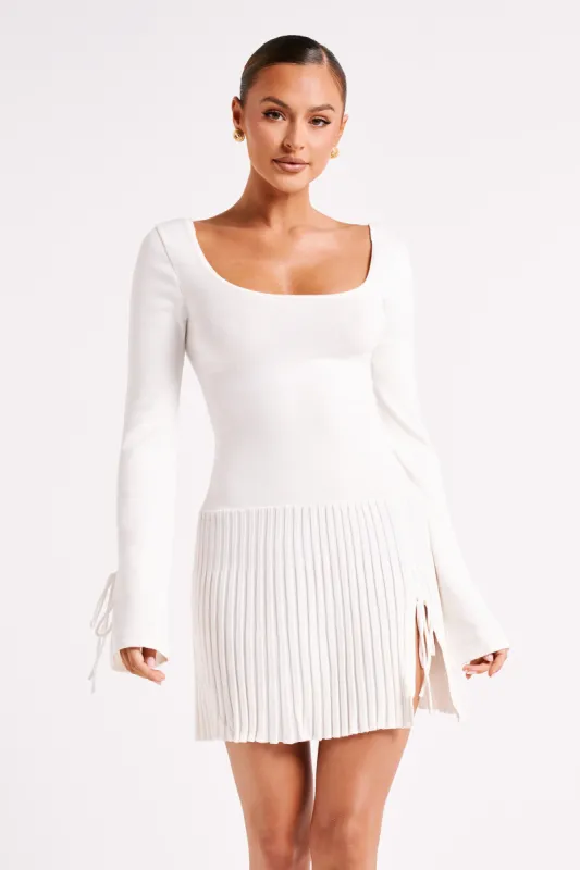 Britney Long Sleeve Knit Mini Dress - White sold by Meshki