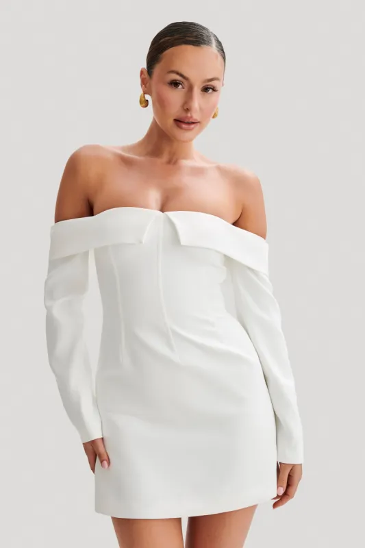 Hugo Suiting Off Shoulder Mini Dress - Ivory made by Meshki