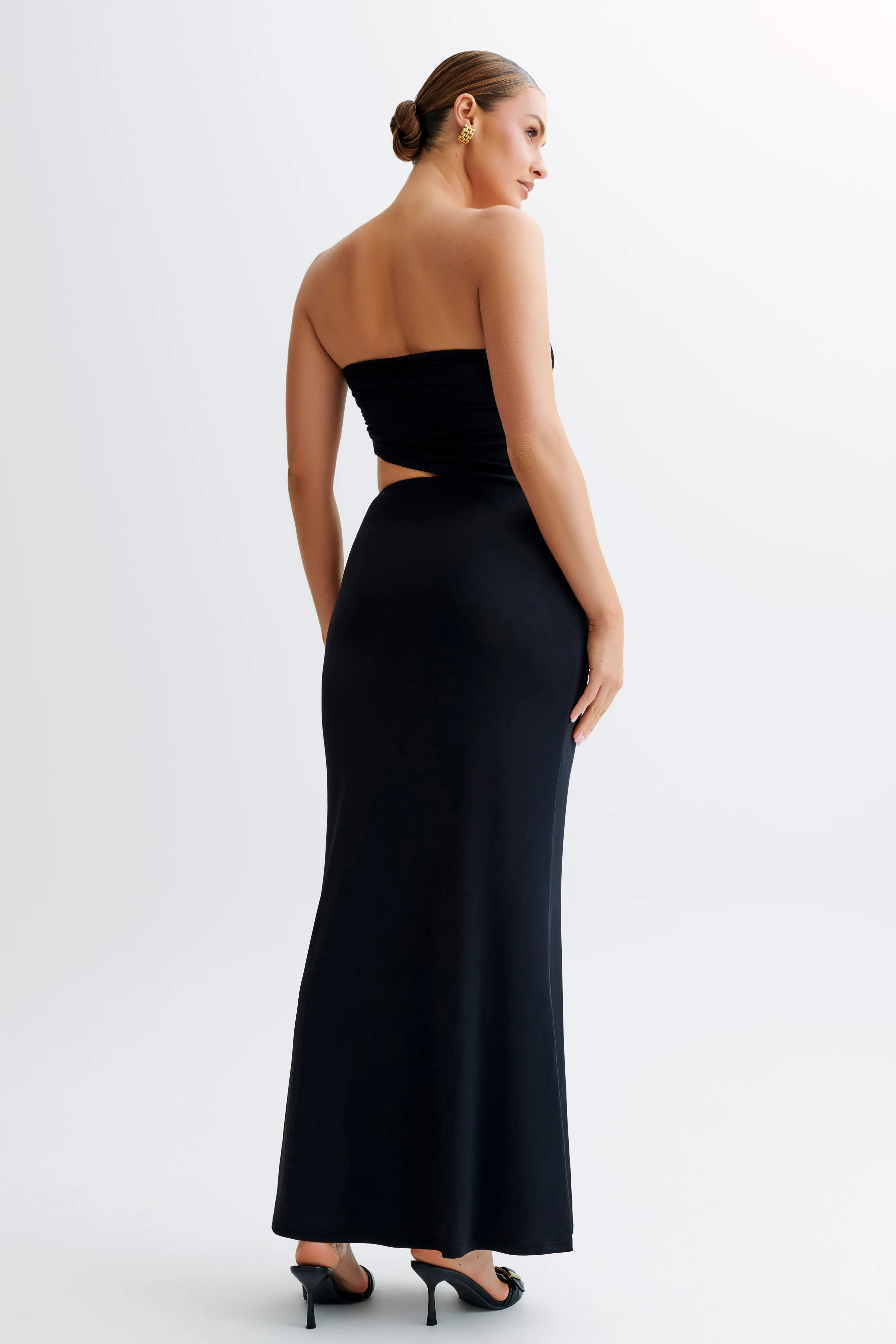 Bruna Slinky Fishtail Maxi Skirt - Black sold by Meshki product image thumbnail 4