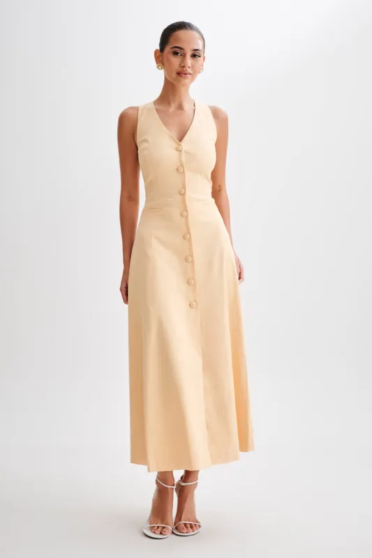 Theodora Cotton Buttoned Midi Dress - Peach sold by Meshki