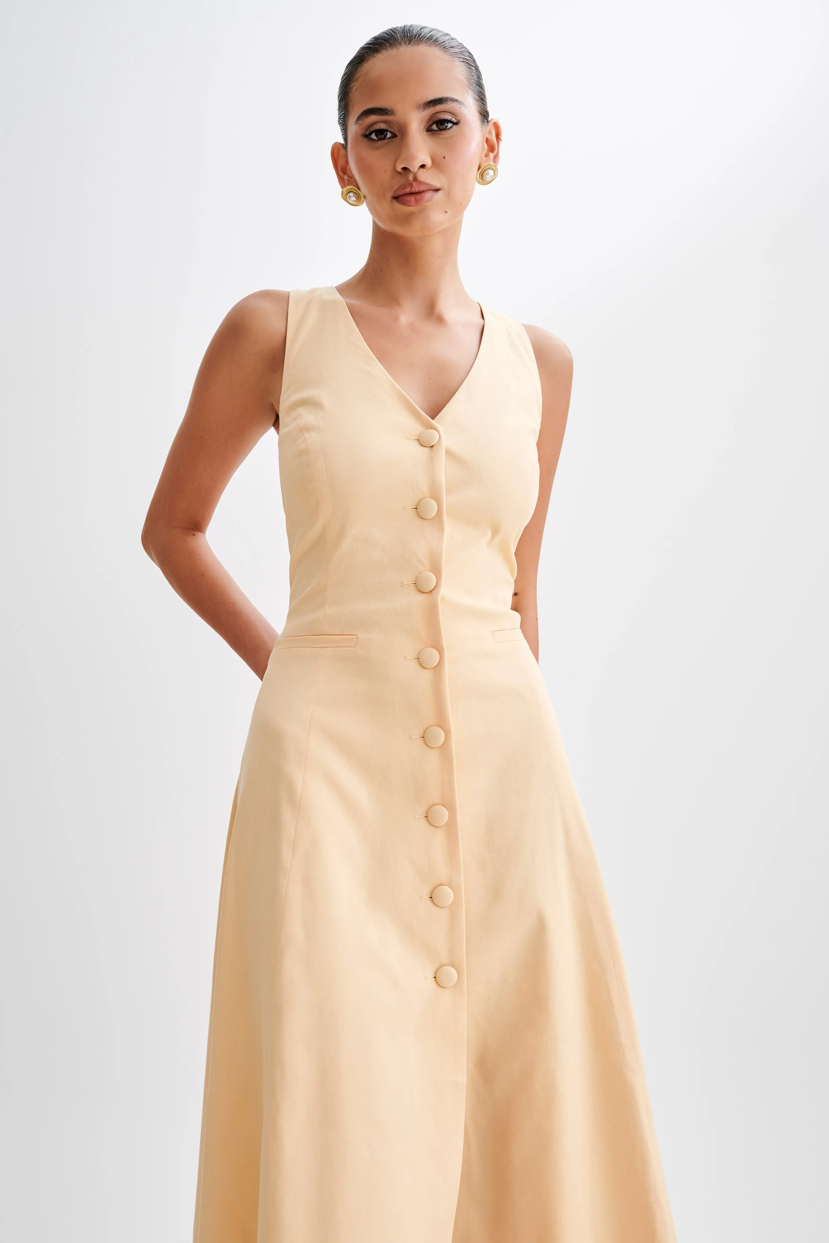 Theodora Cotton Buttoned Midi Dress - Peach sold by Meshki product image thumbnail 5