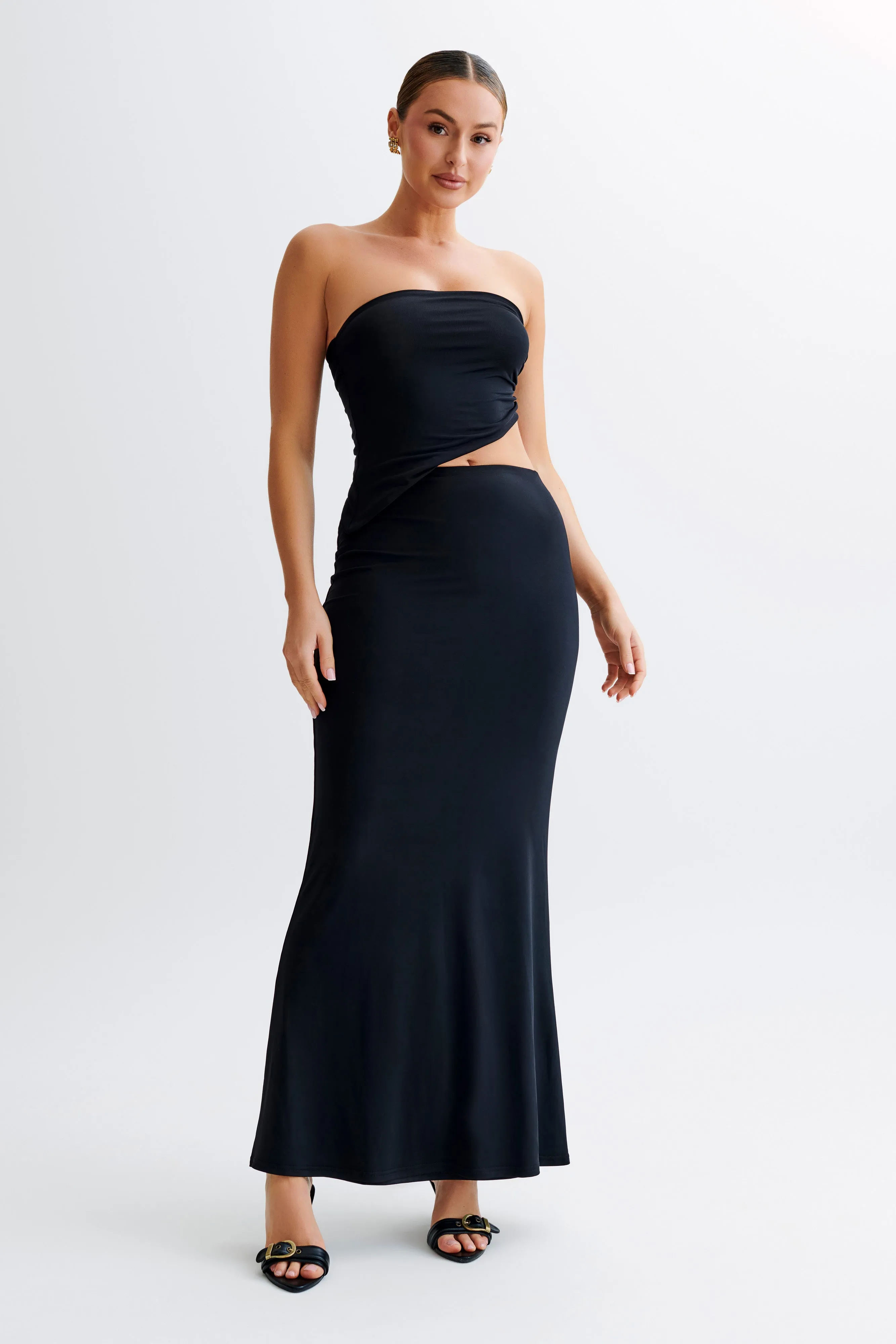 Bruna Slinky Fishtail Maxi Skirt - Black sold by Meshki product image thumbnail 3