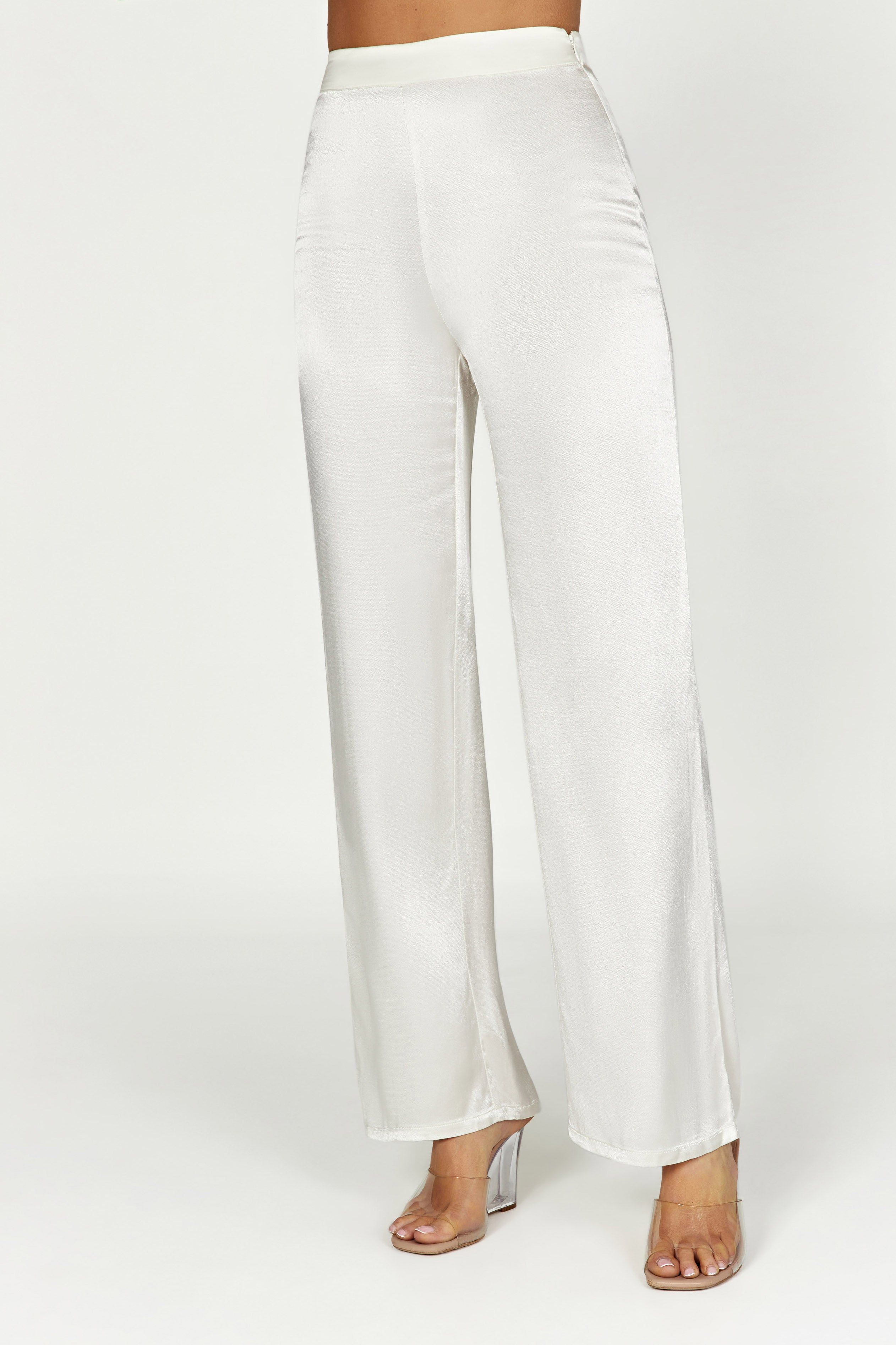 Aspyn Satin Pants - Ivory sold by Meshki