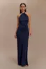 Elyna Slinky Halter Maxi Dress - Navy sold by Meshki
