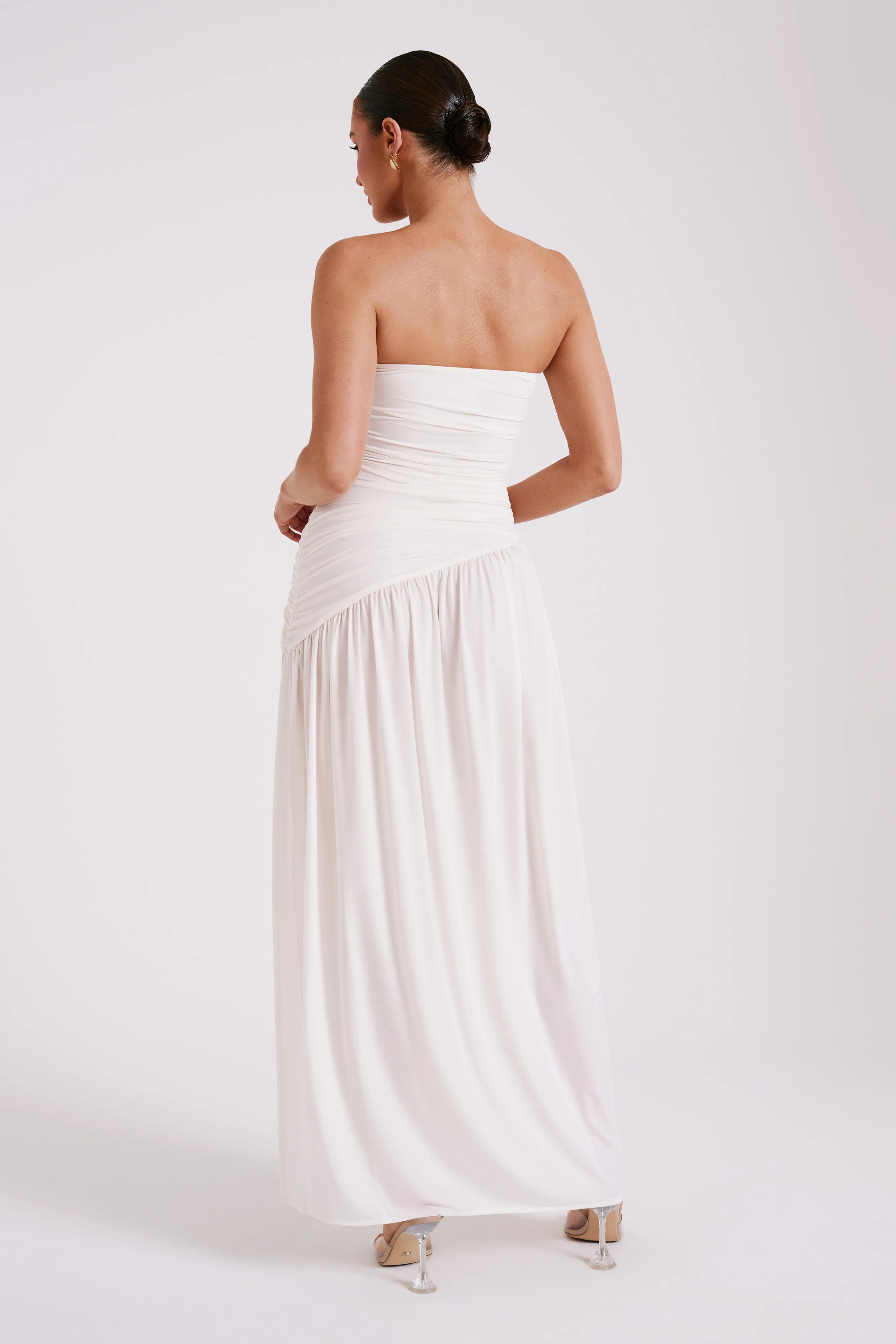 Bex Strapless Slinky Maxi Dress With Split - Ivory sold by Meshki product image thumbnail 3