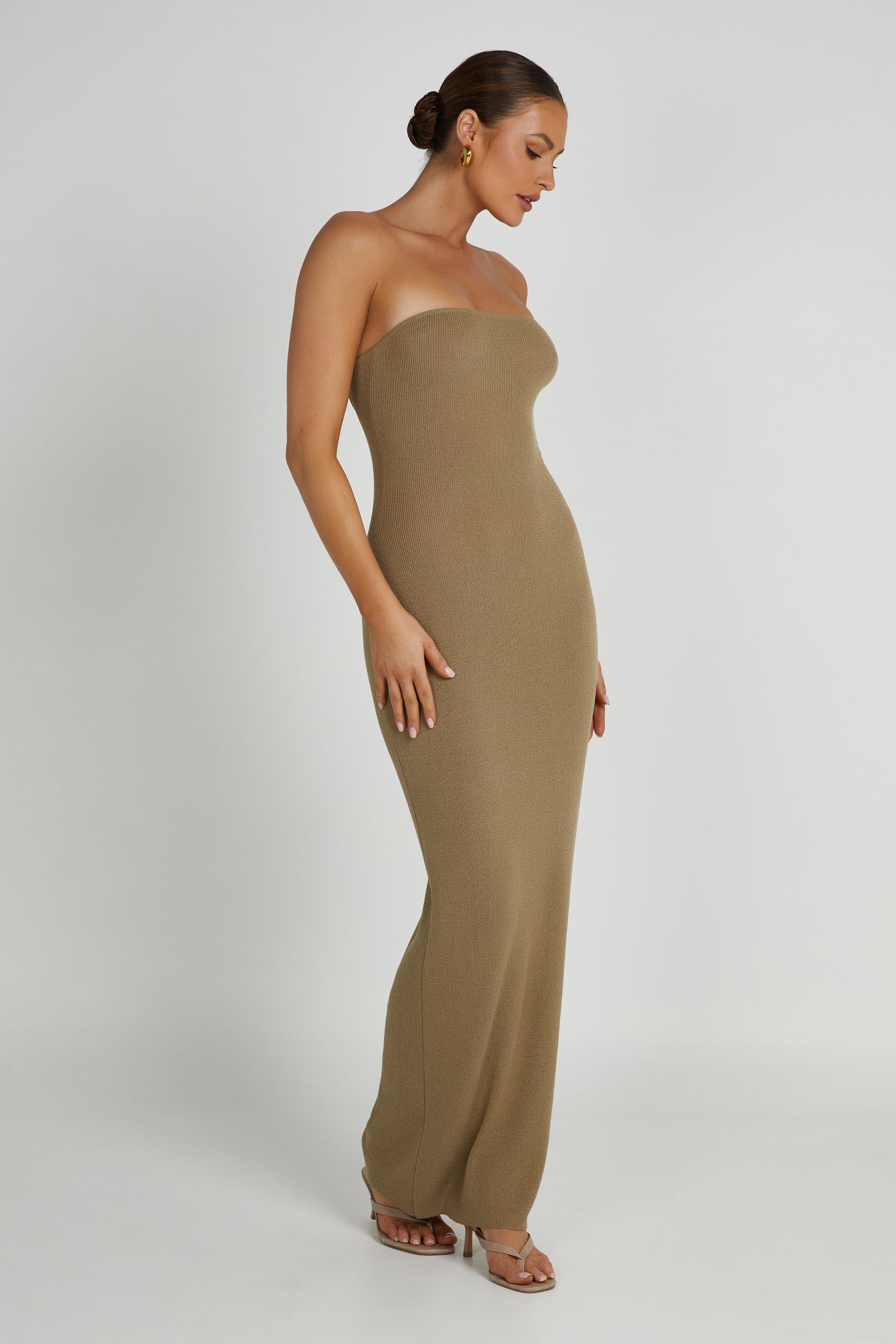 Emmy Strapless Knit Maxi Dress - Olive sold by Meshki product image thumbnail 5