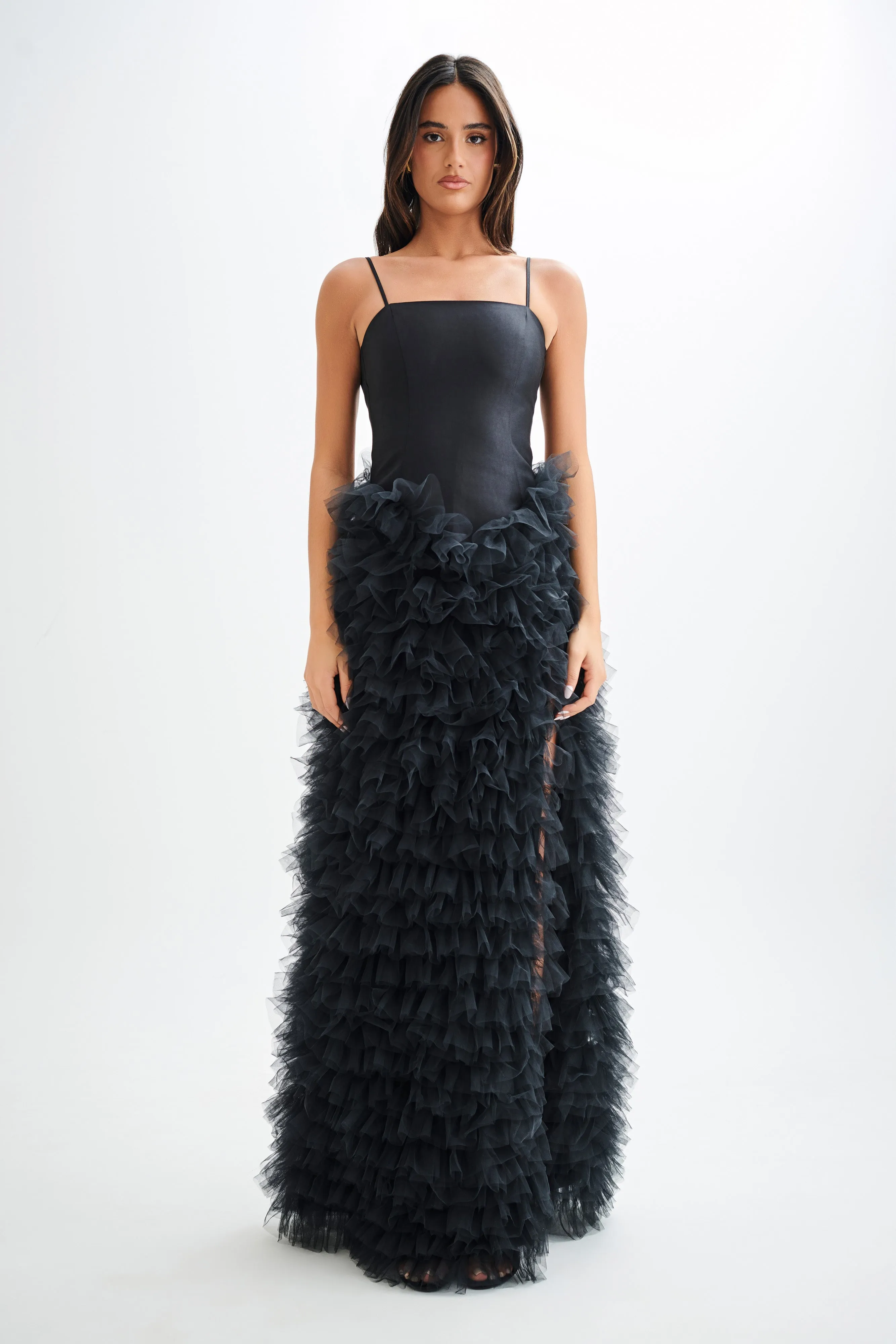 Magnolia Tiered Ruffle Maxi Dress - Black sold by Meshki