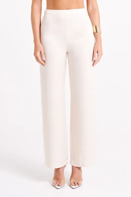 Elisa Satin Straight Leg Pant - Sand made by Meshki