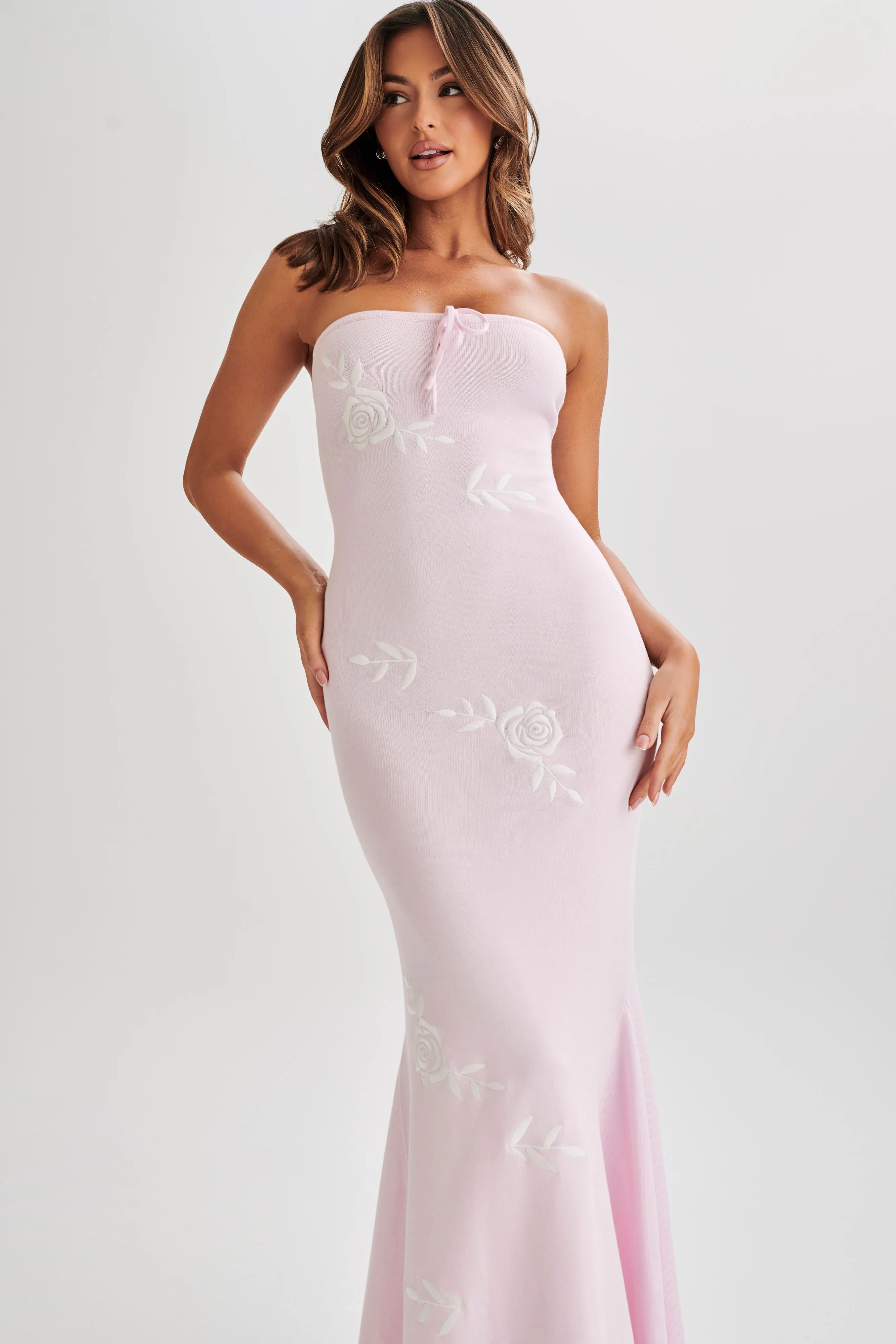Lorelai Strapless Rose Knit Maxi Dress - Fairy Floss Pink sold by Meshki product image thumbnail 5