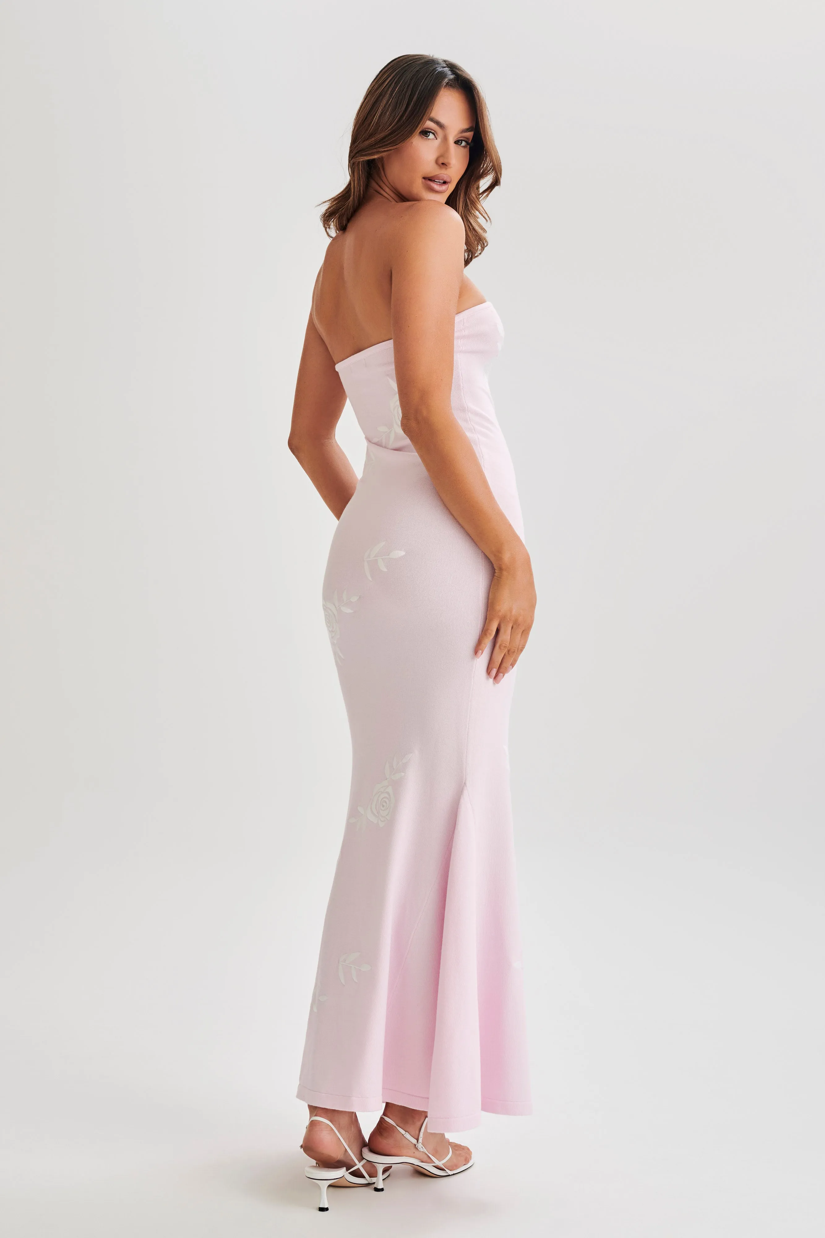 Lorelai Strapless Rose Knit Maxi Dress - Fairy Floss Pink sold by Meshki product image thumbnail 3