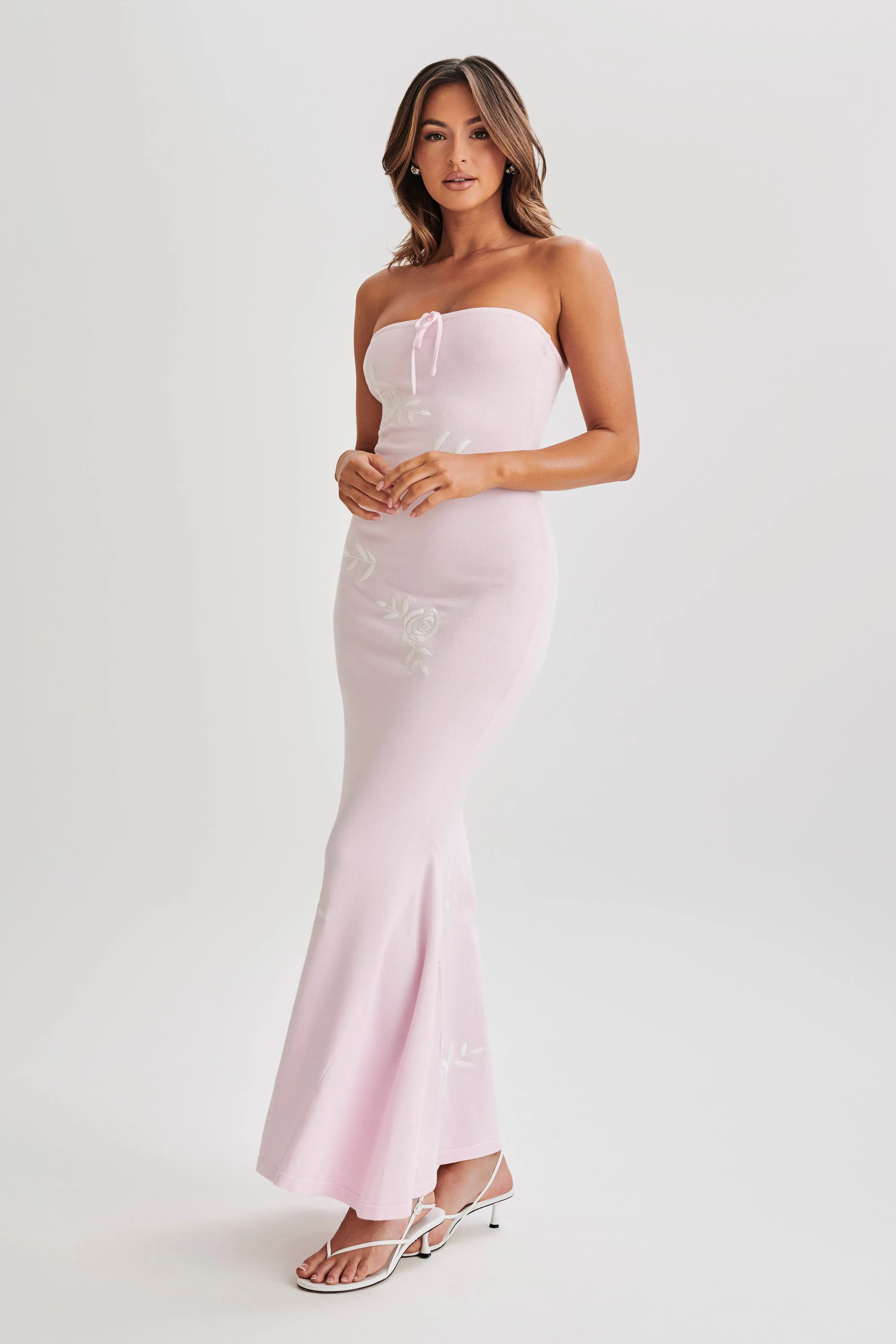Lorelai Strapless Rose Knit Maxi Dress - Fairy Floss Pink sold by Meshki product image thumbnail 4