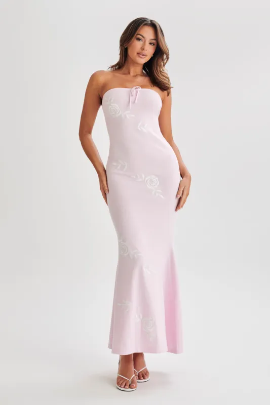 Lorelai Strapless Rose Knit Maxi Dress - Fairy Floss Pink sold by Meshki