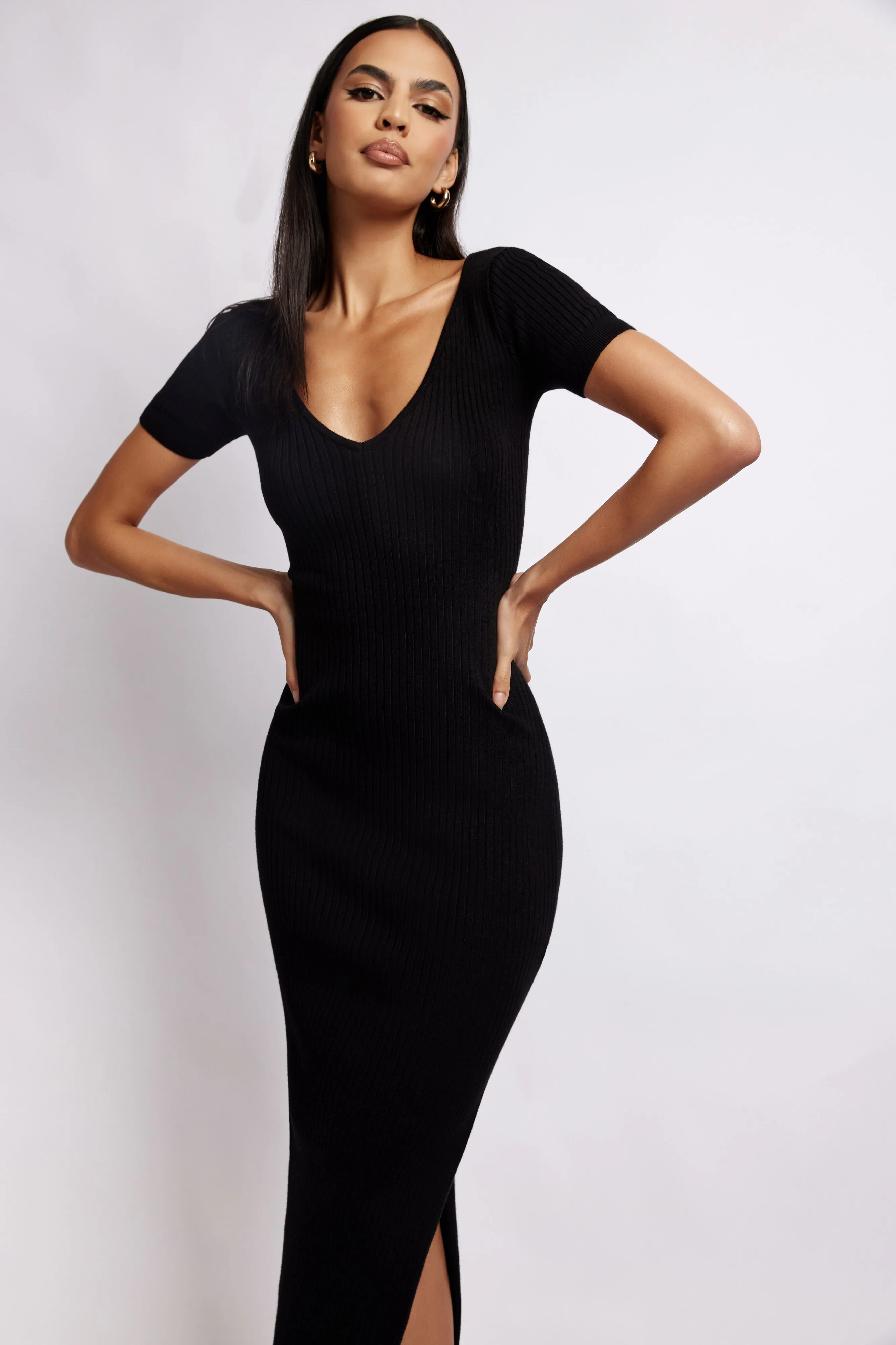 Nina Short Sleeve Knit Midi Dress - Black sold by Meshki product image thumbnail 5