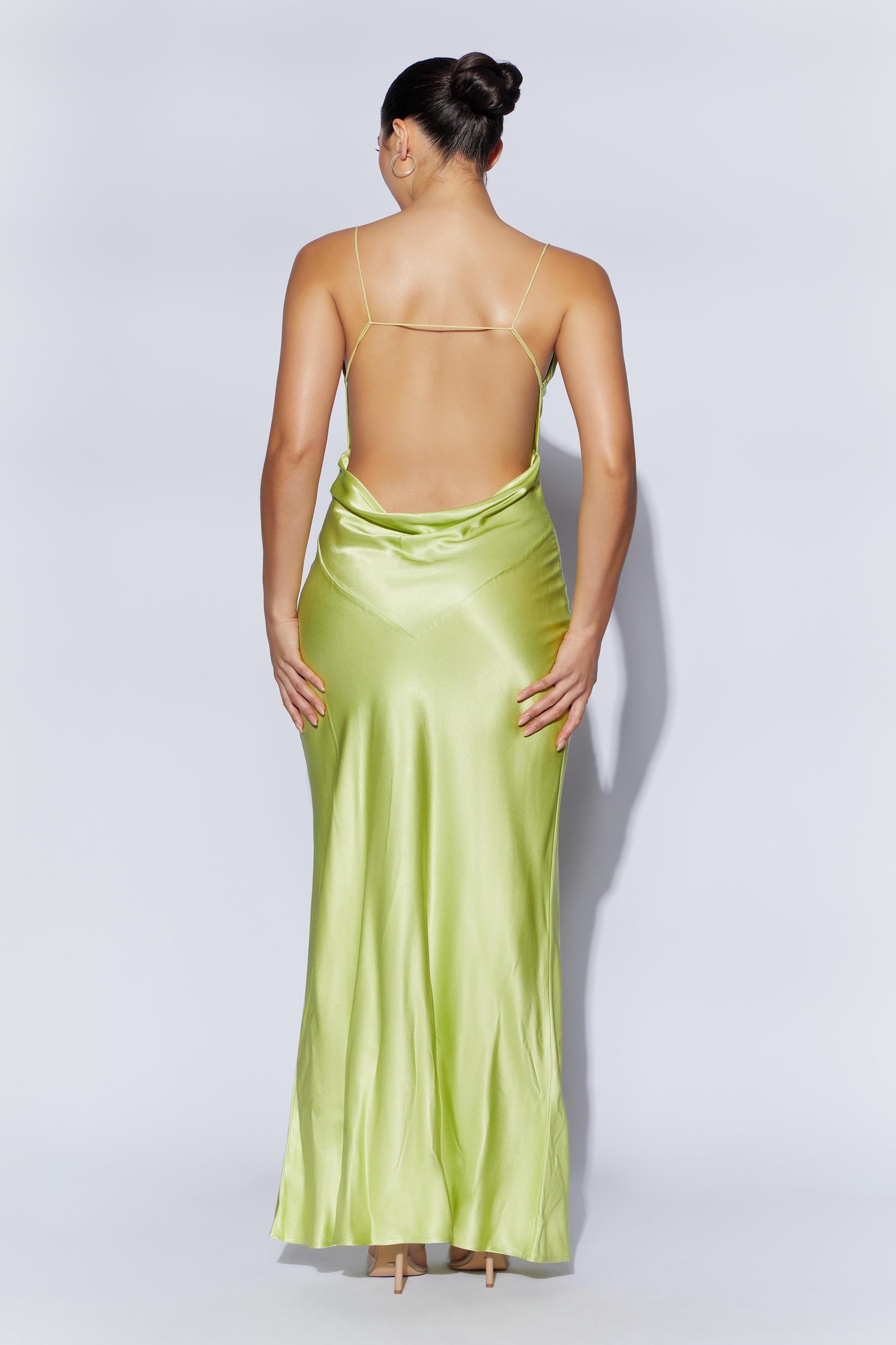 Sadie Maxi Satin Halter Ruched Slip Dress - Pistachio Green sold by Meshki product image thumbnail 4