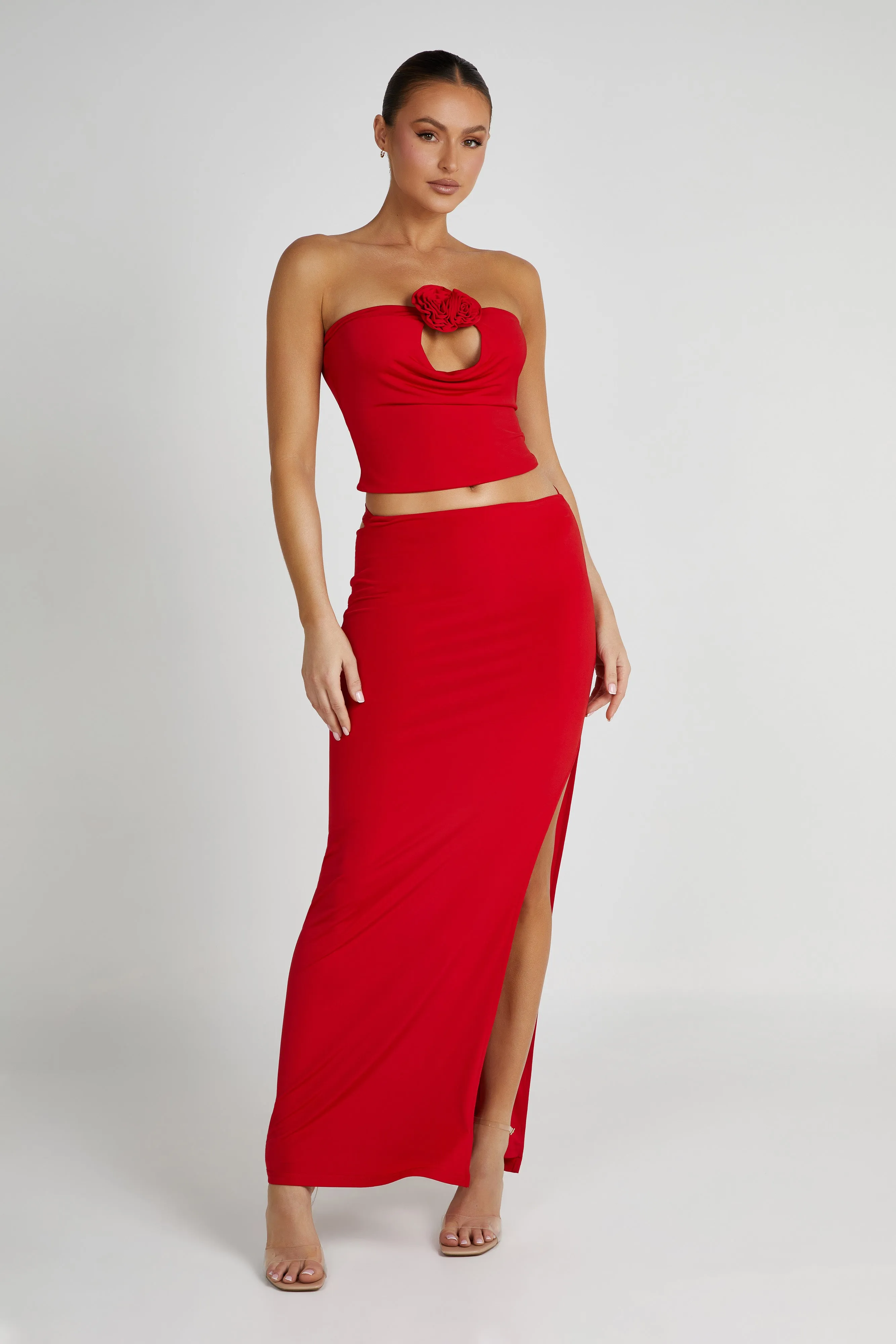 Jeanine Cowl Back Maxi Skirt - Red sold by Meshki product image thumbnail 5