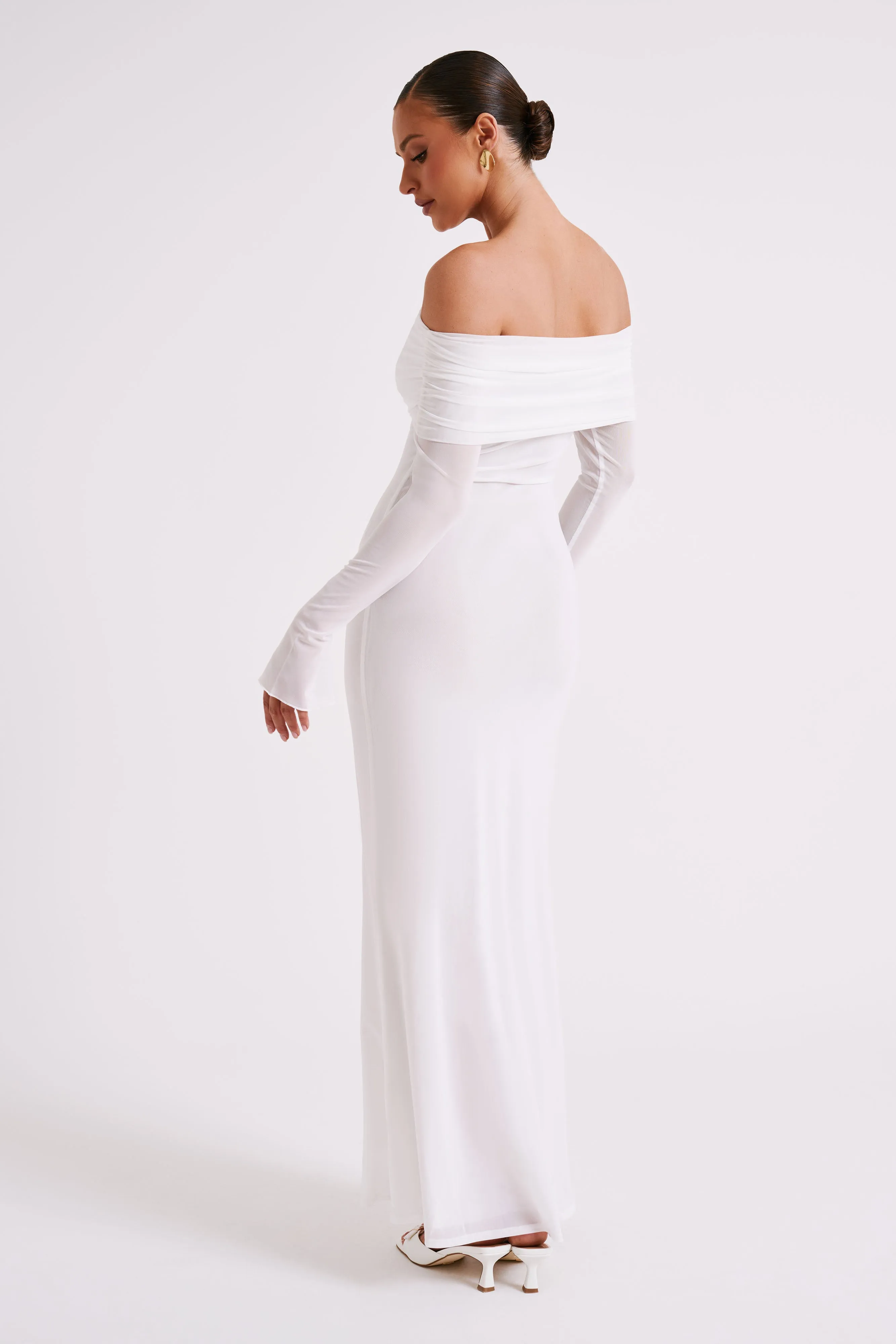 Josie Off Shoulder Mesh Maxi Dress - Ivory sold by Meshki product image thumbnail 5