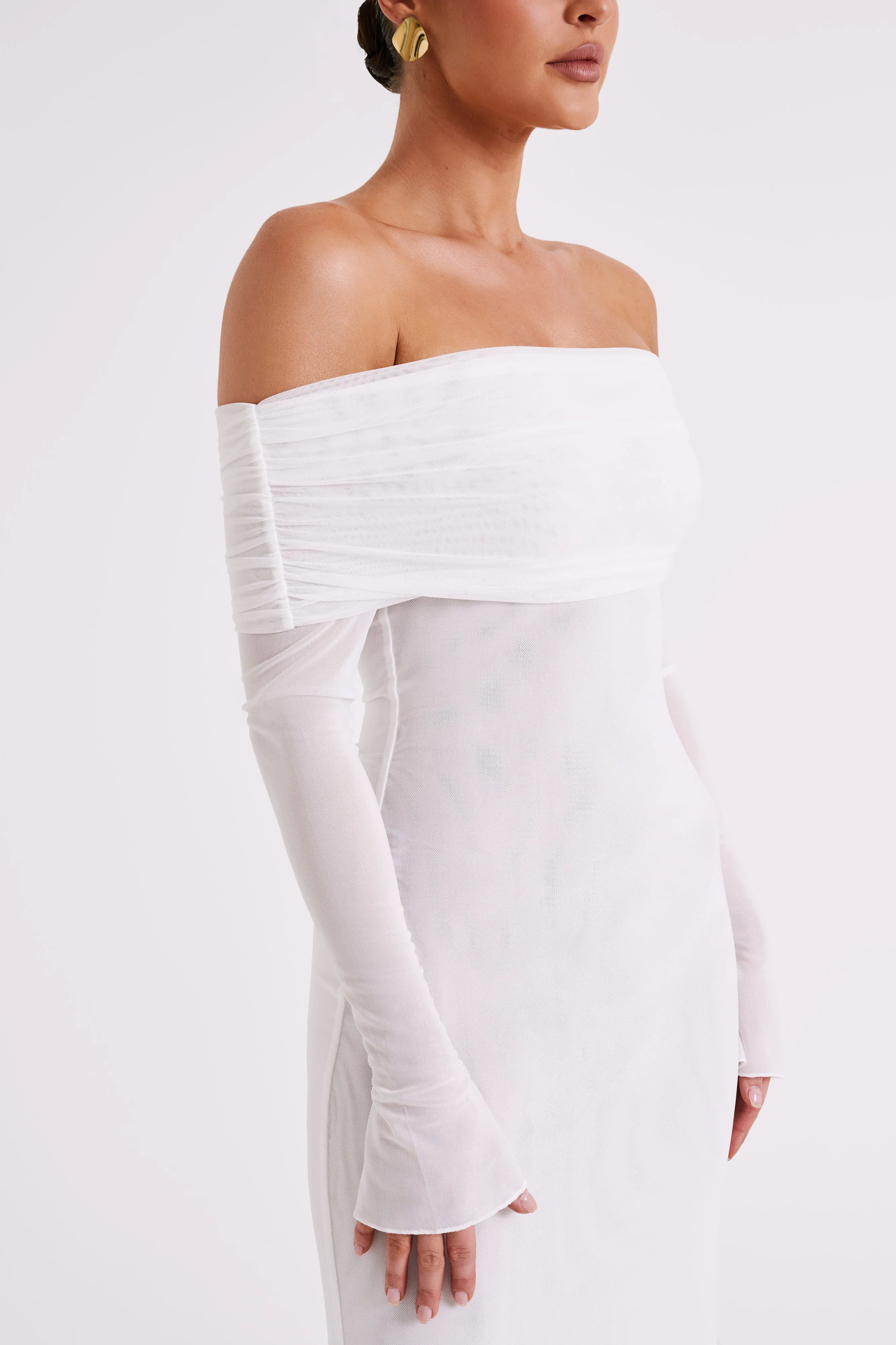 Josie Off Shoulder Mesh Maxi Dress - Ivory sold by Meshki product image thumbnail 2