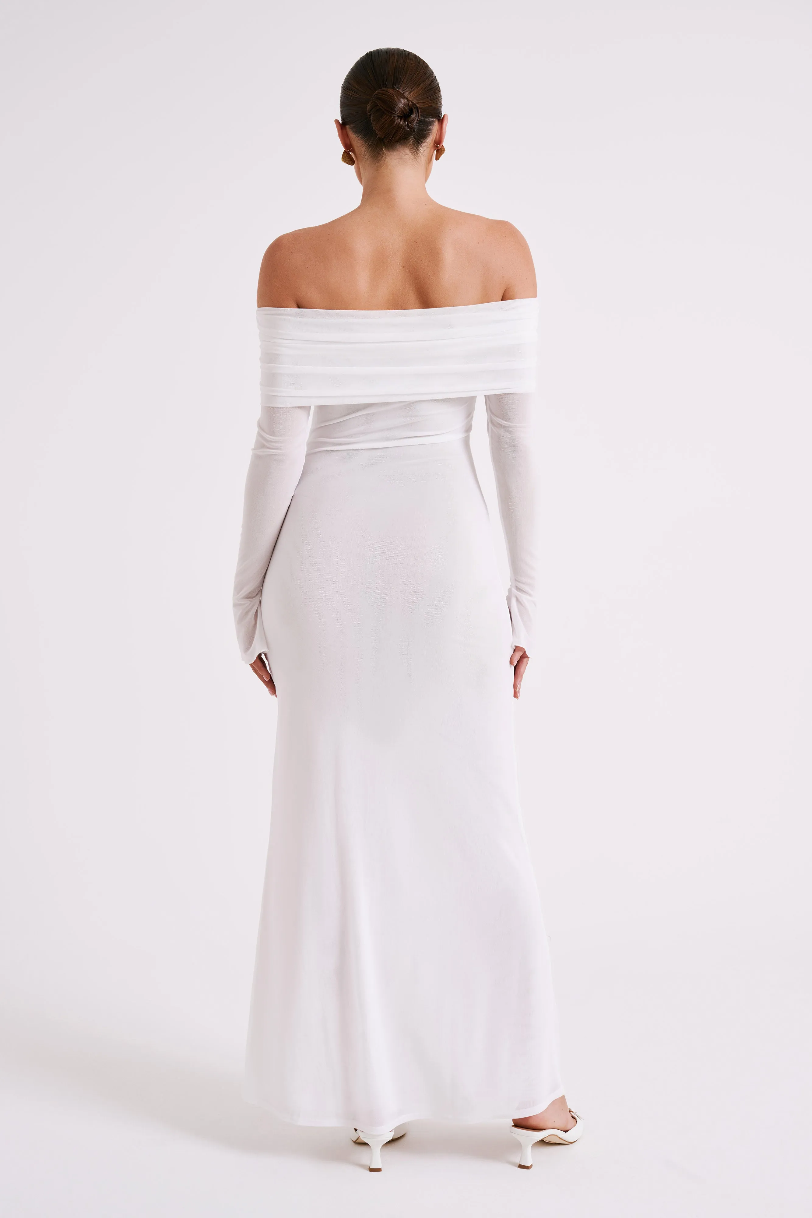 Josie Off Shoulder Mesh Maxi Dress - Ivory sold by Meshki product image thumbnail 3