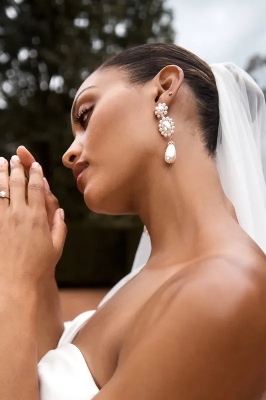 Enchanted Pearl Drop Earrings - Pearl sold by Meshki