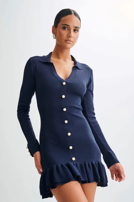 Pareesa Frill Mini Dress - Navy sold by Meshki