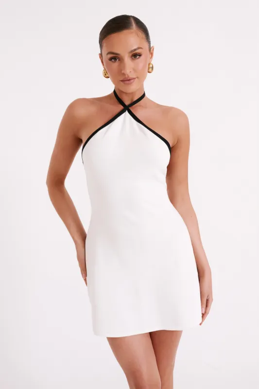 Grettel Contrast Halter Knit Mini Dress - White sold by Meshki