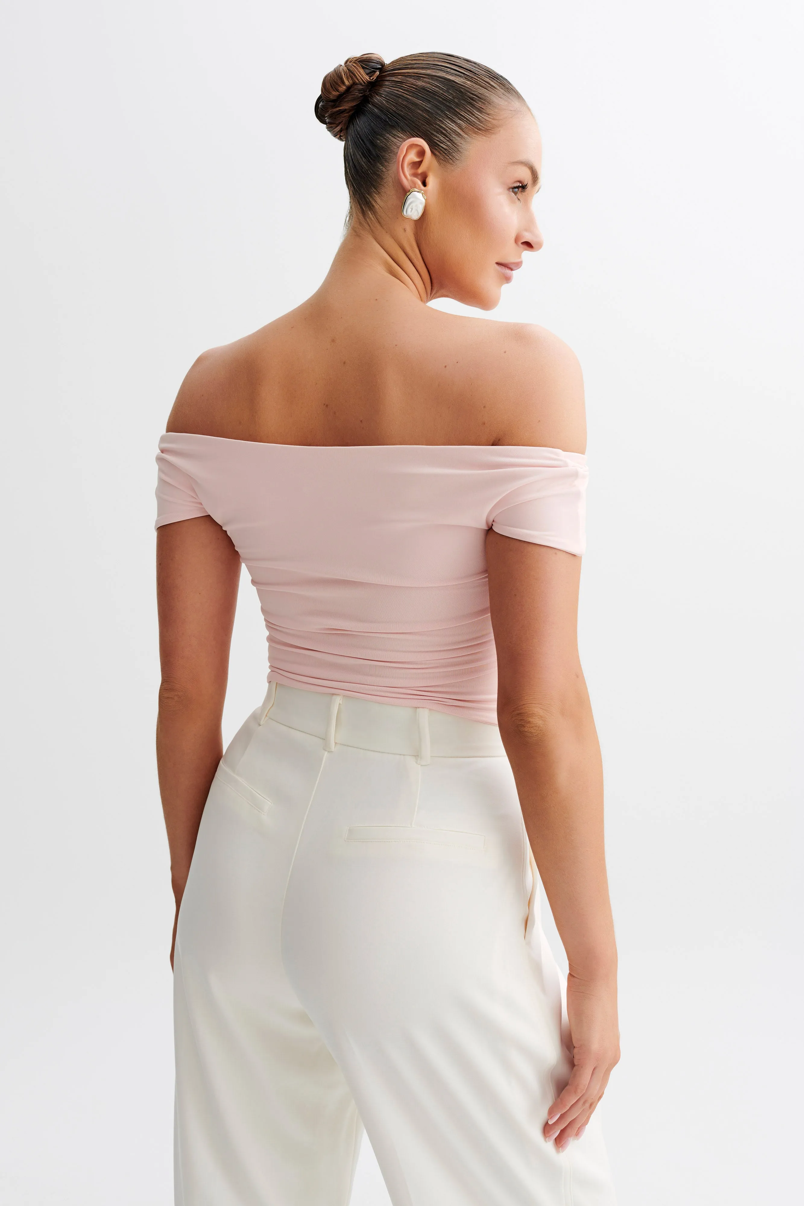 Piper Ruched Off Shoulder Top - Pale Pink sold by Meshki product image thumbnail 2