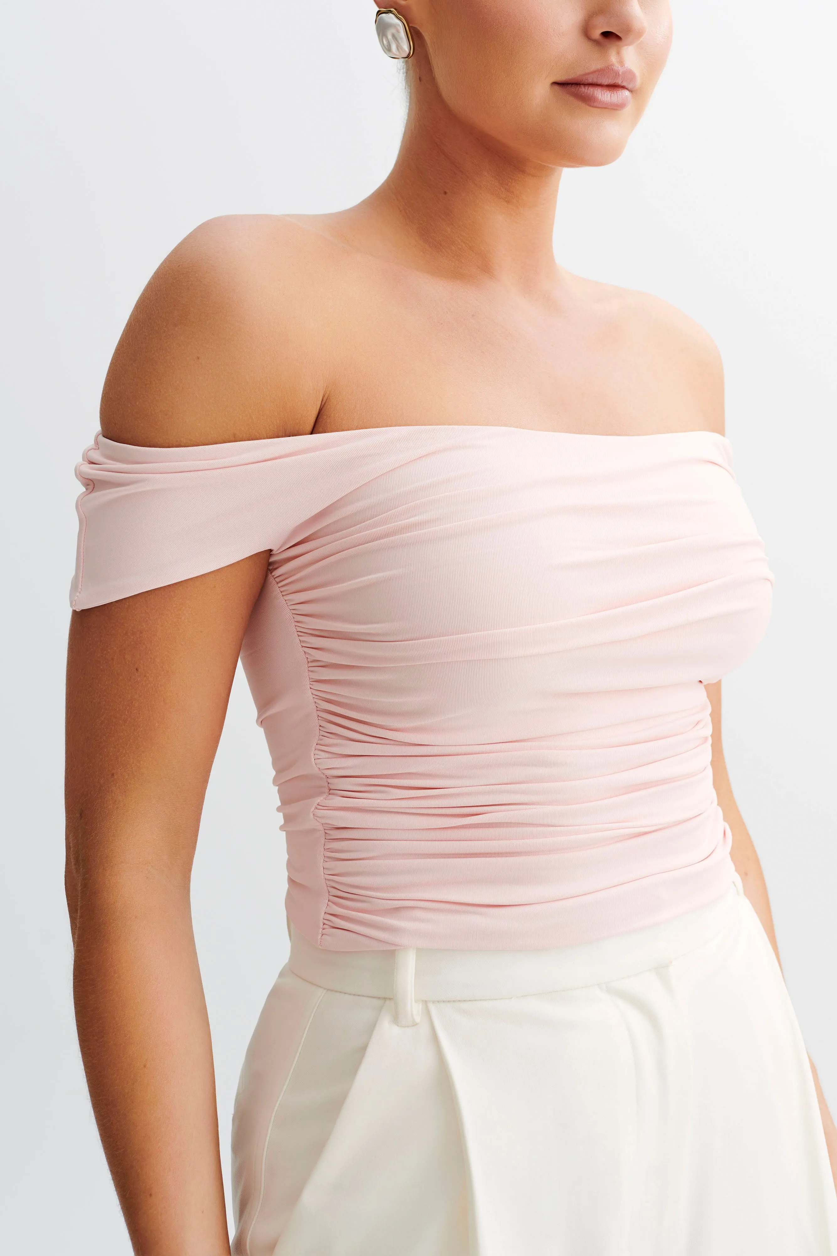 Piper Ruched Off Shoulder Top - Pale Pink sold by Meshki product image thumbnail 3