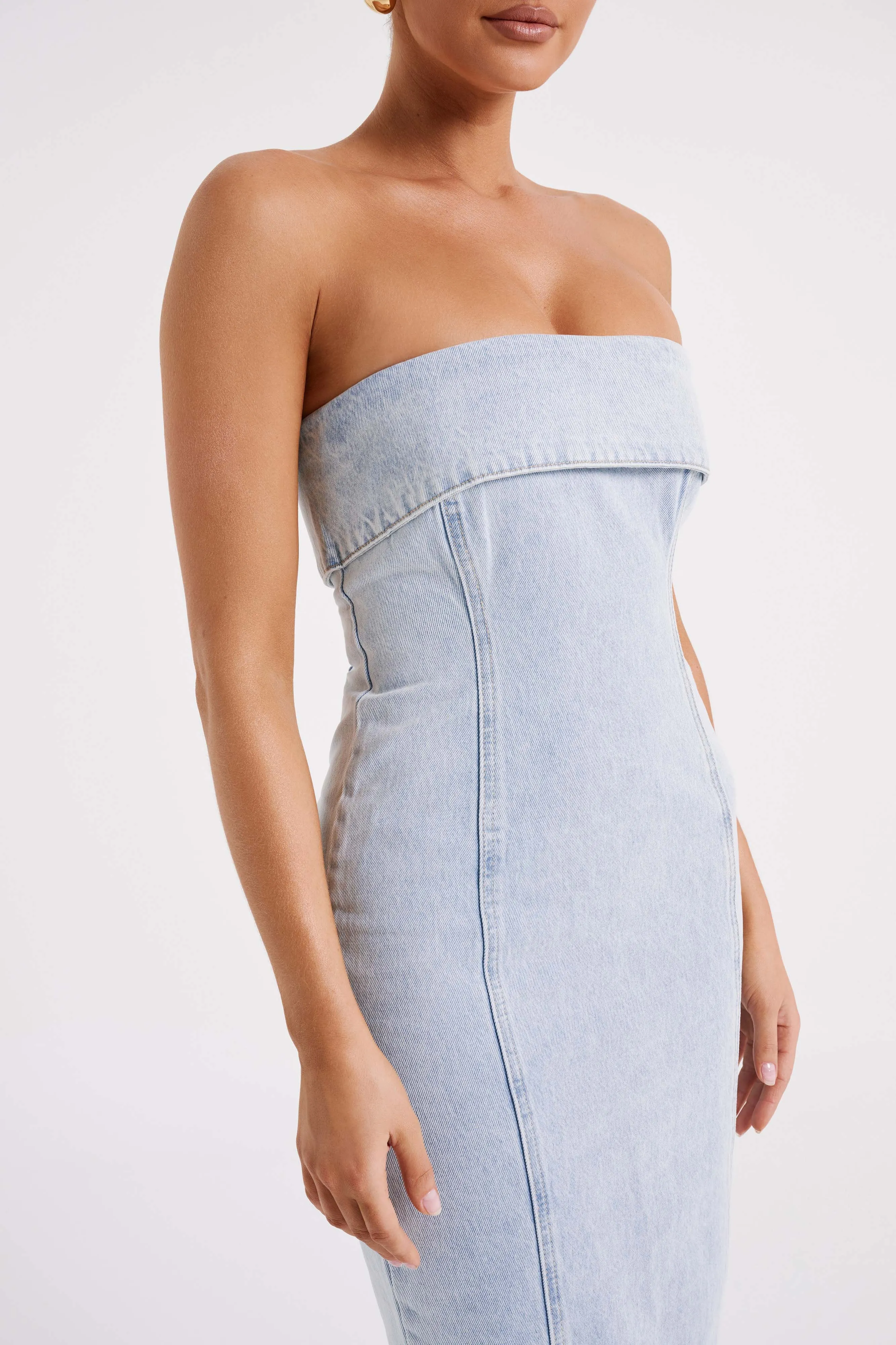 Katherine Strapless Denim Midi Dress - Light Blue sold by Meshki product image thumbnail 5