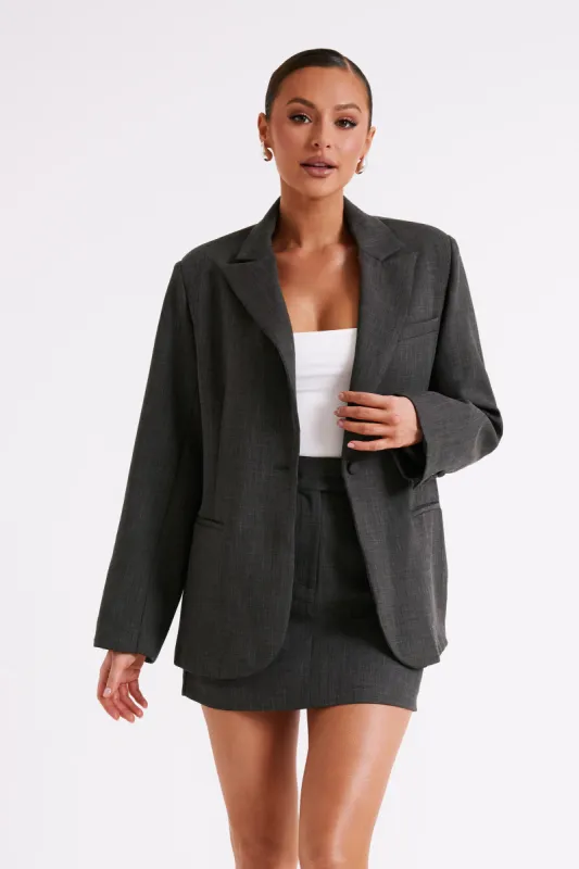 Drew Oversized Textured Blazer - Charcoal sold by Meshki