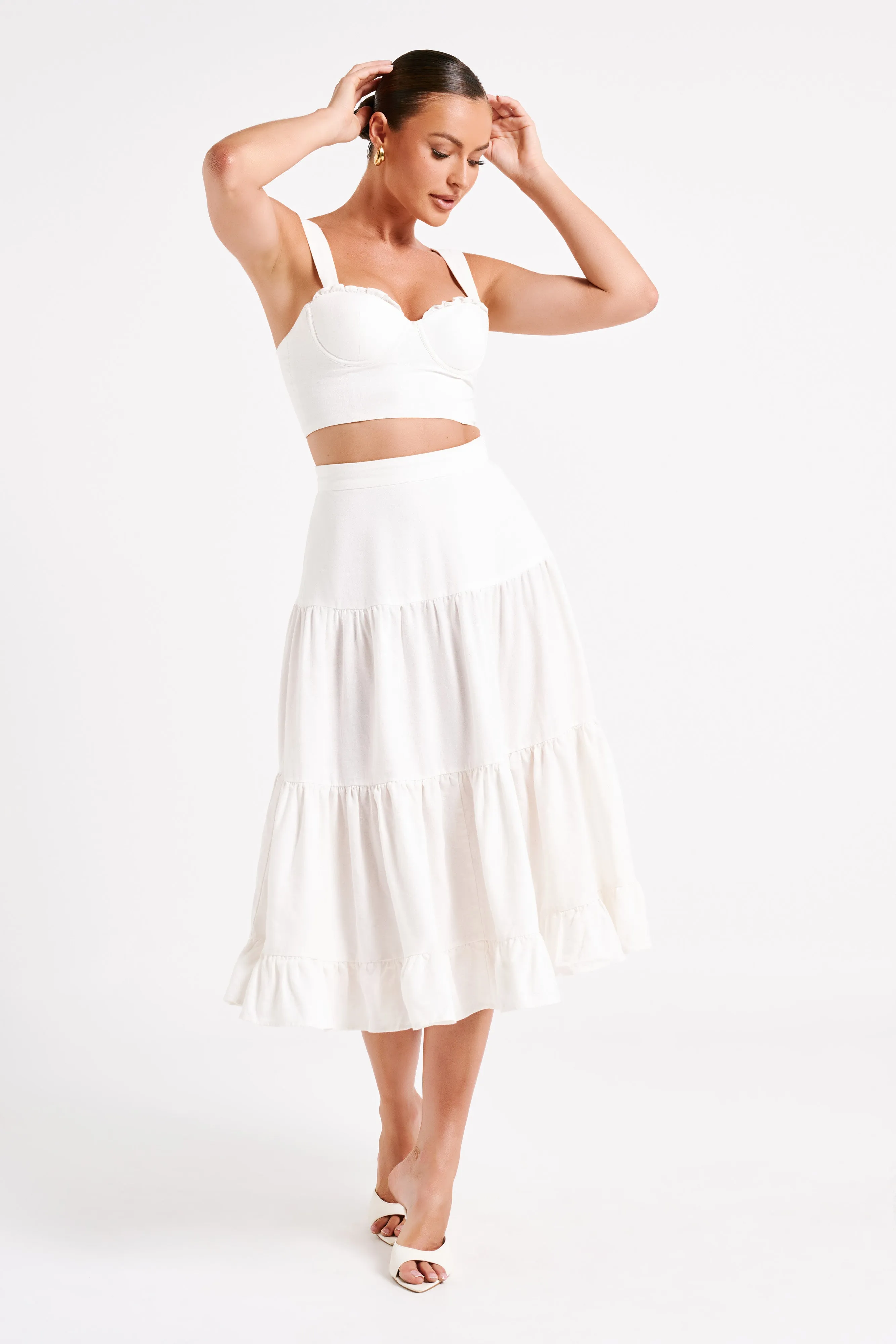 Hilaria Cupped Linen Crop Top - White sold by Meshki product image thumbnail 5
