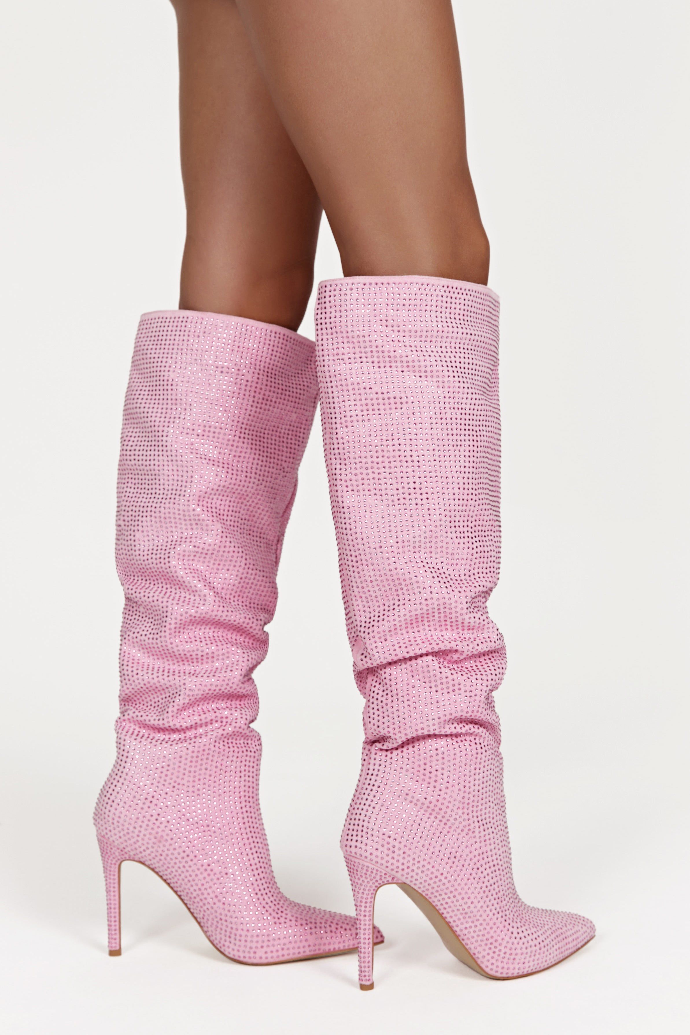 Jenner Diamante High Heel Boot - Blush Pink sold by Meshki product image thumbnail 2