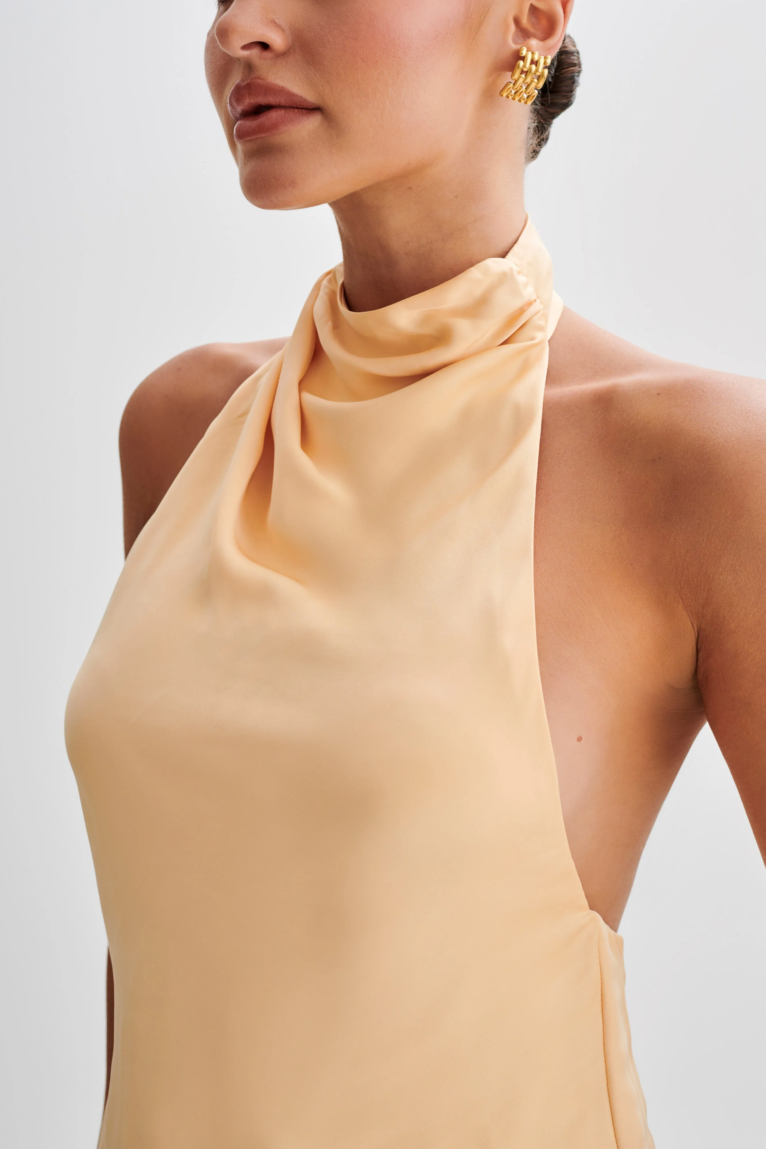 Seraphine Satin Halter Top - Peach sold by Meshki product image thumbnail 2