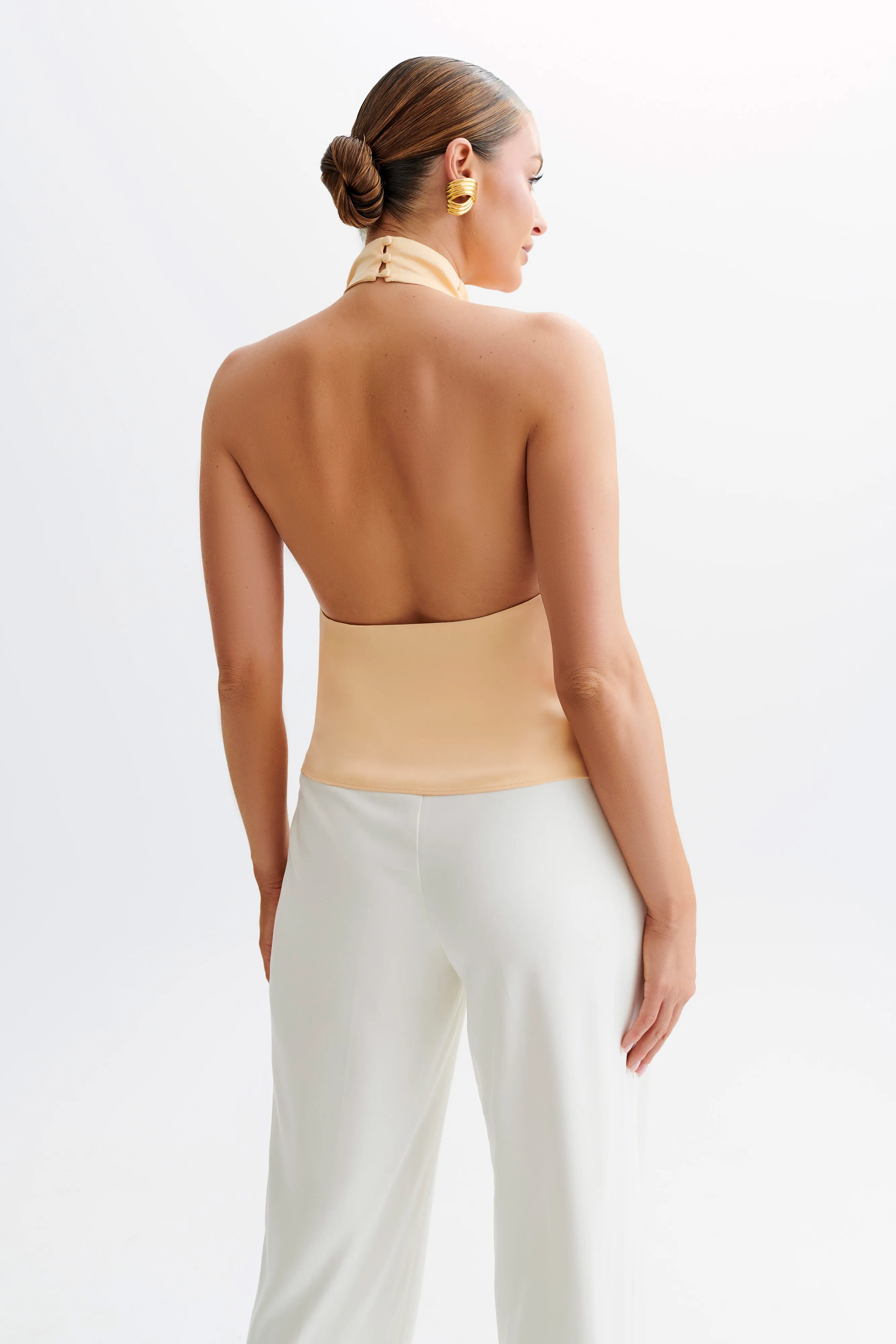 Seraphine Satin Halter Top - Peach sold by Meshki product image thumbnail 3