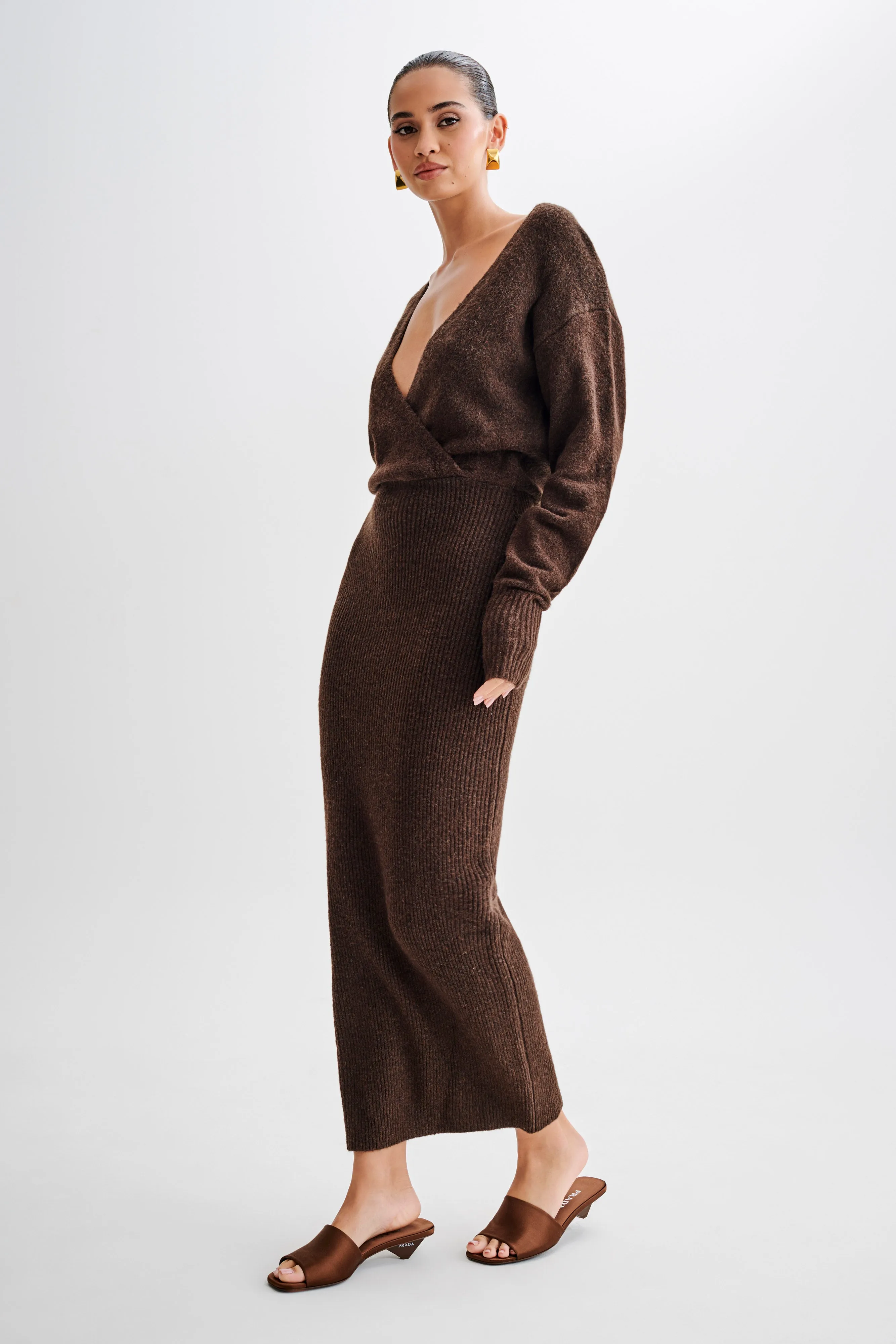 Shannon Knit Maxi Dress - Chocolate sold by Meshki product image thumbnail 4