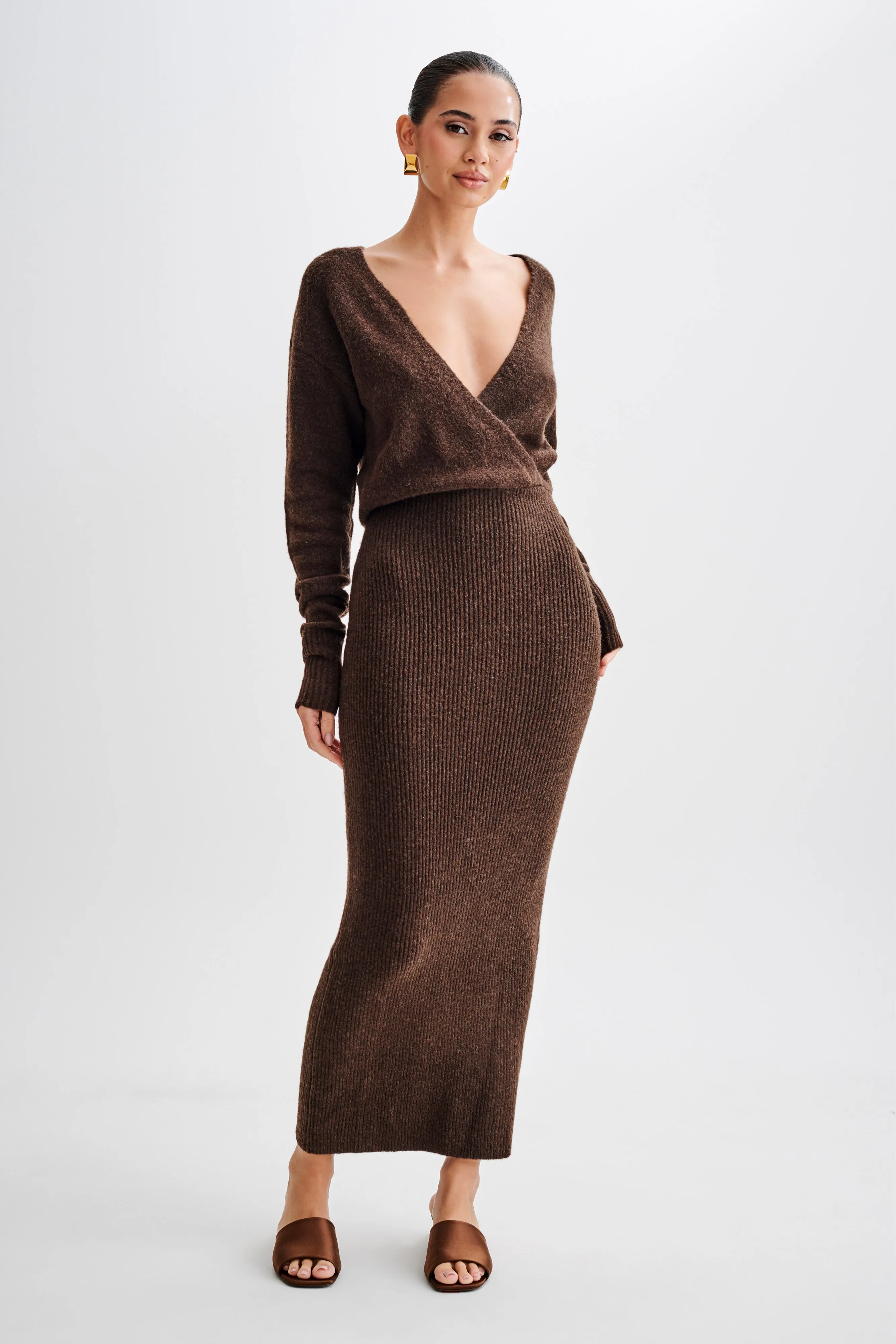 Shannon Knit Maxi Dress - Chocolate sold by Meshki product image thumbnail 2