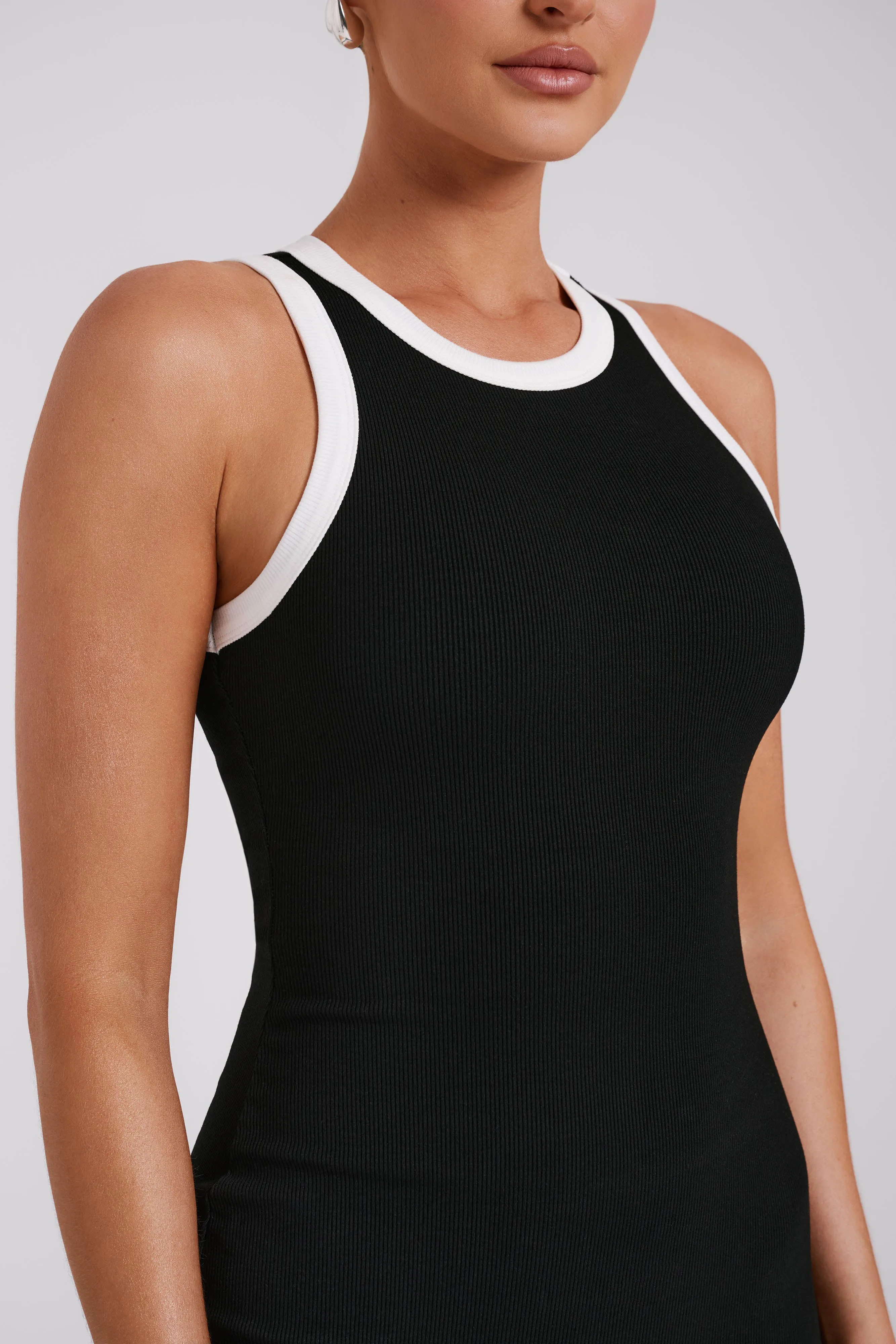 Tina Ribbed Racer Neck Mini Dress - Black sold by Meshki product image thumbnail 2