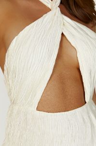 Demetria Plisse Halter Maxi Dress - Ivory sold by Meshki