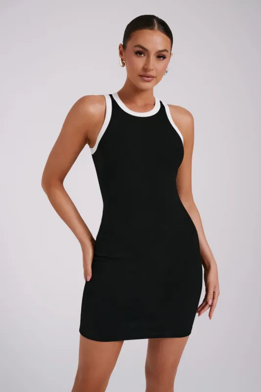 Tina Ribbed Racer Neck Mini Dress - Black sold by Meshki
