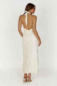 Demetria Plisse Halter Maxi Dress - Ivory sold by Meshki