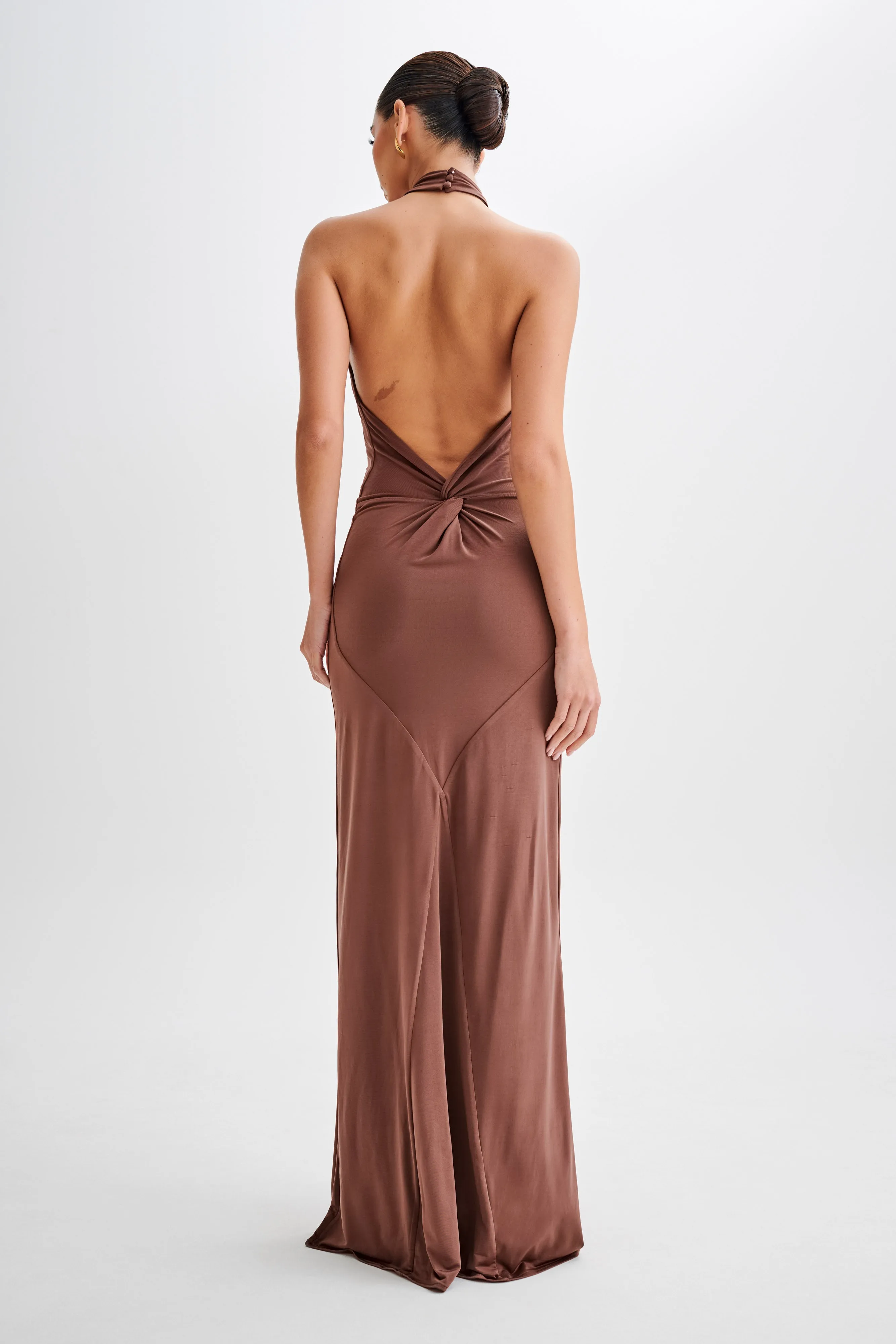 Elyna Slinky Halter Maxi Dress - Chocolate sold by Meshki product image thumbnail 2