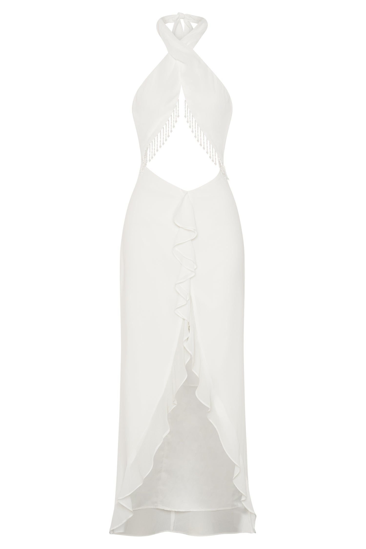 Dana Chiffon Diamante Trim Halter Maxi Dress - White sold by Meshki product image thumbnail 8