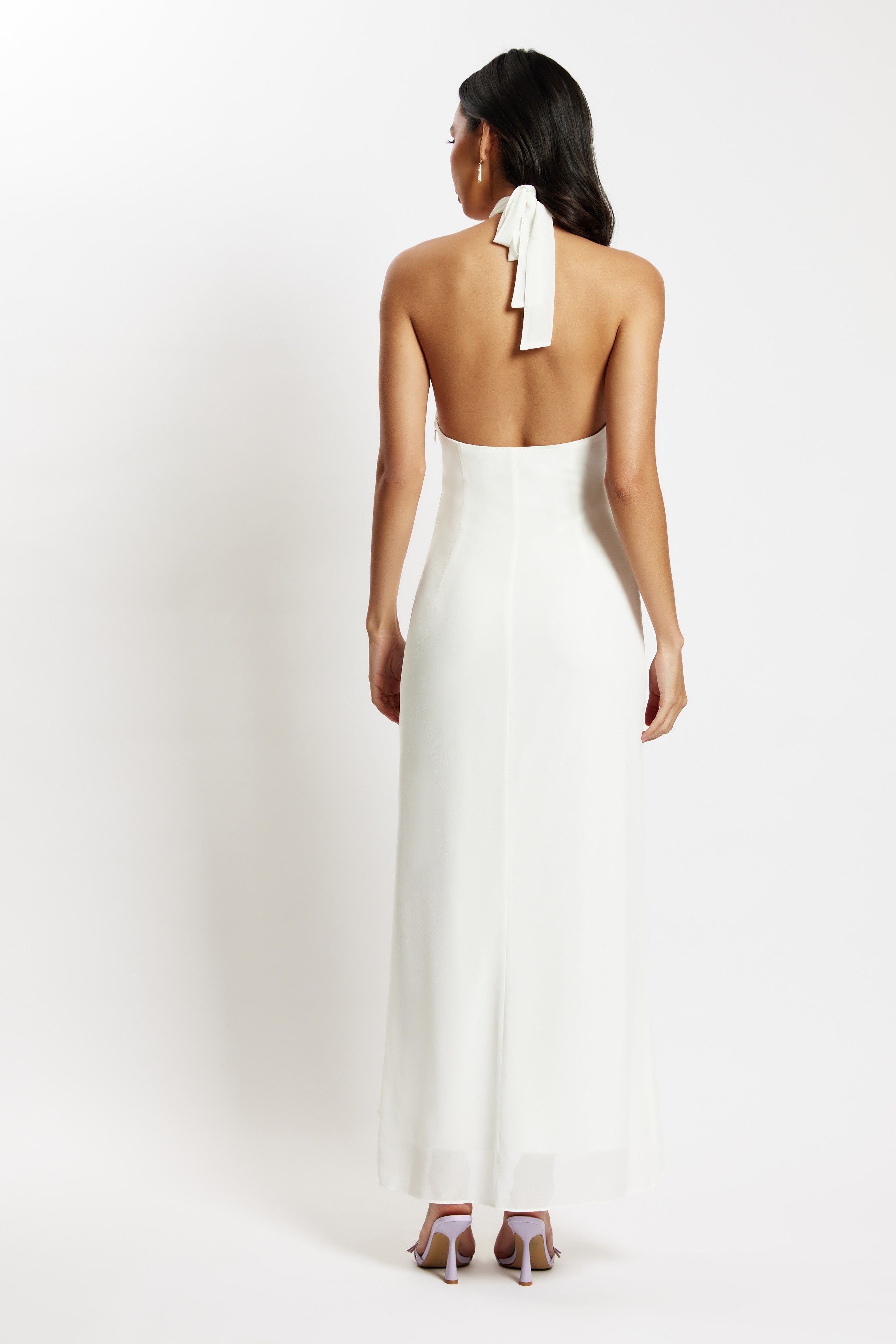 Dana Chiffon Diamante Trim Halter Maxi Dress - White sold by Meshki product image thumbnail 3