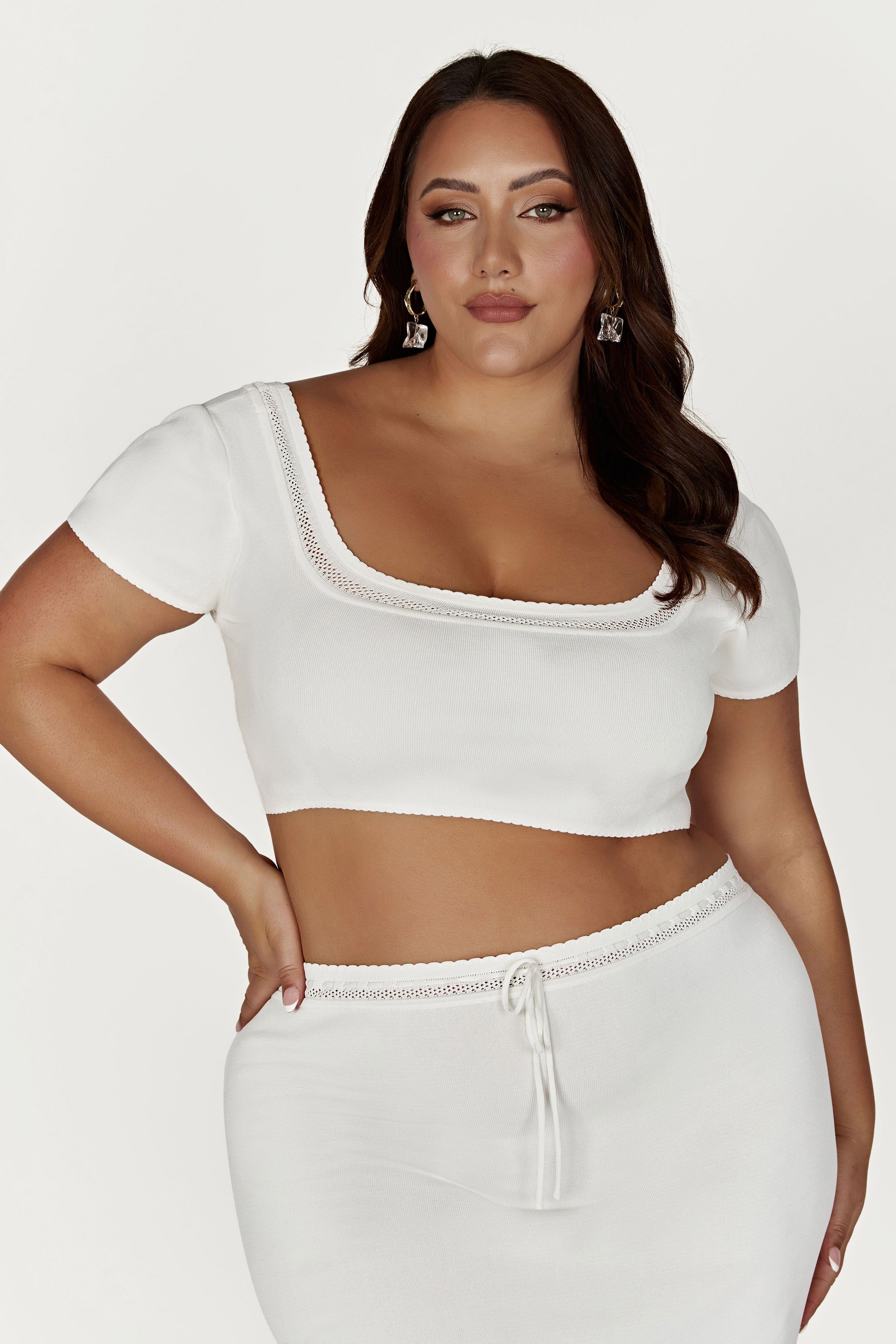 Penelope Pointelle Knit Crop Top - White sold by Meshki product image thumbnail 4