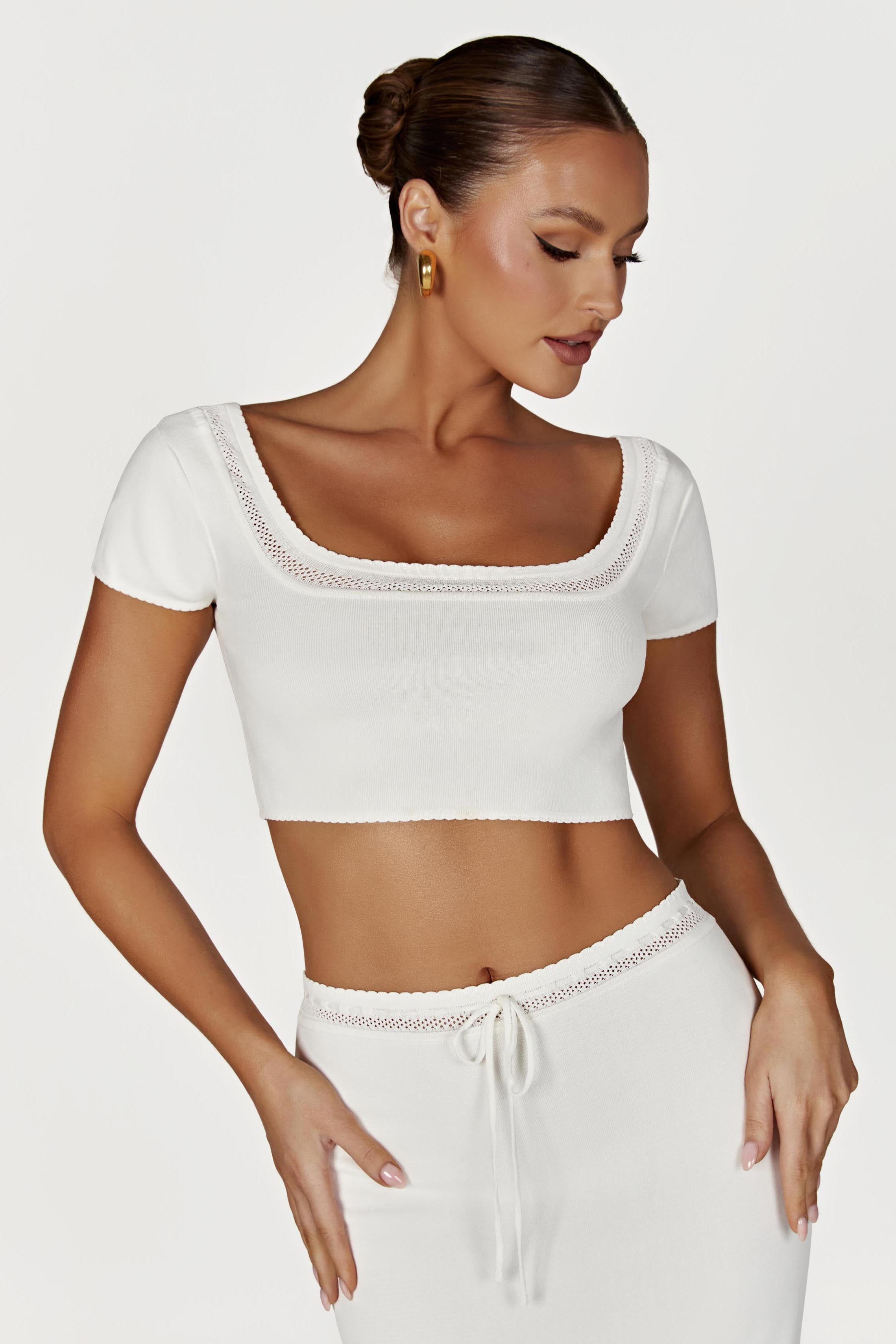 Penelope Pointelle Knit Crop Top - White sold by Meshki