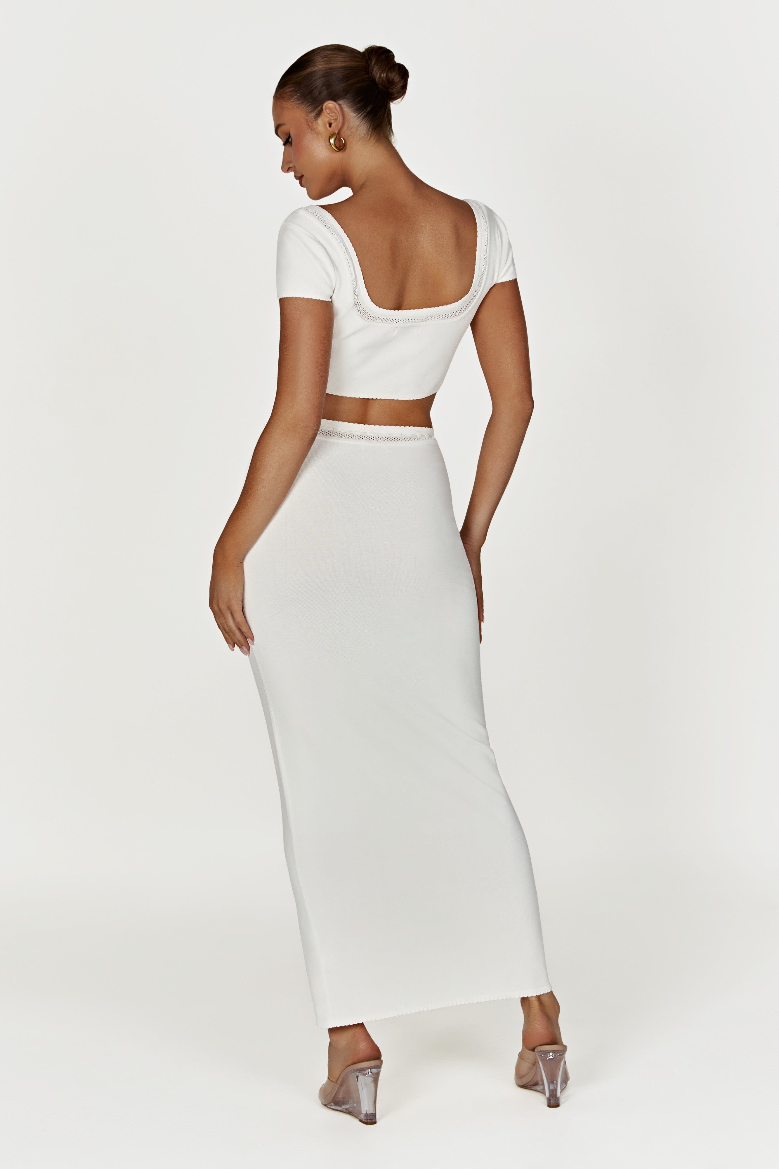 Penelope Pointelle Knit Crop Top - White sold by Meshki product image thumbnail 2