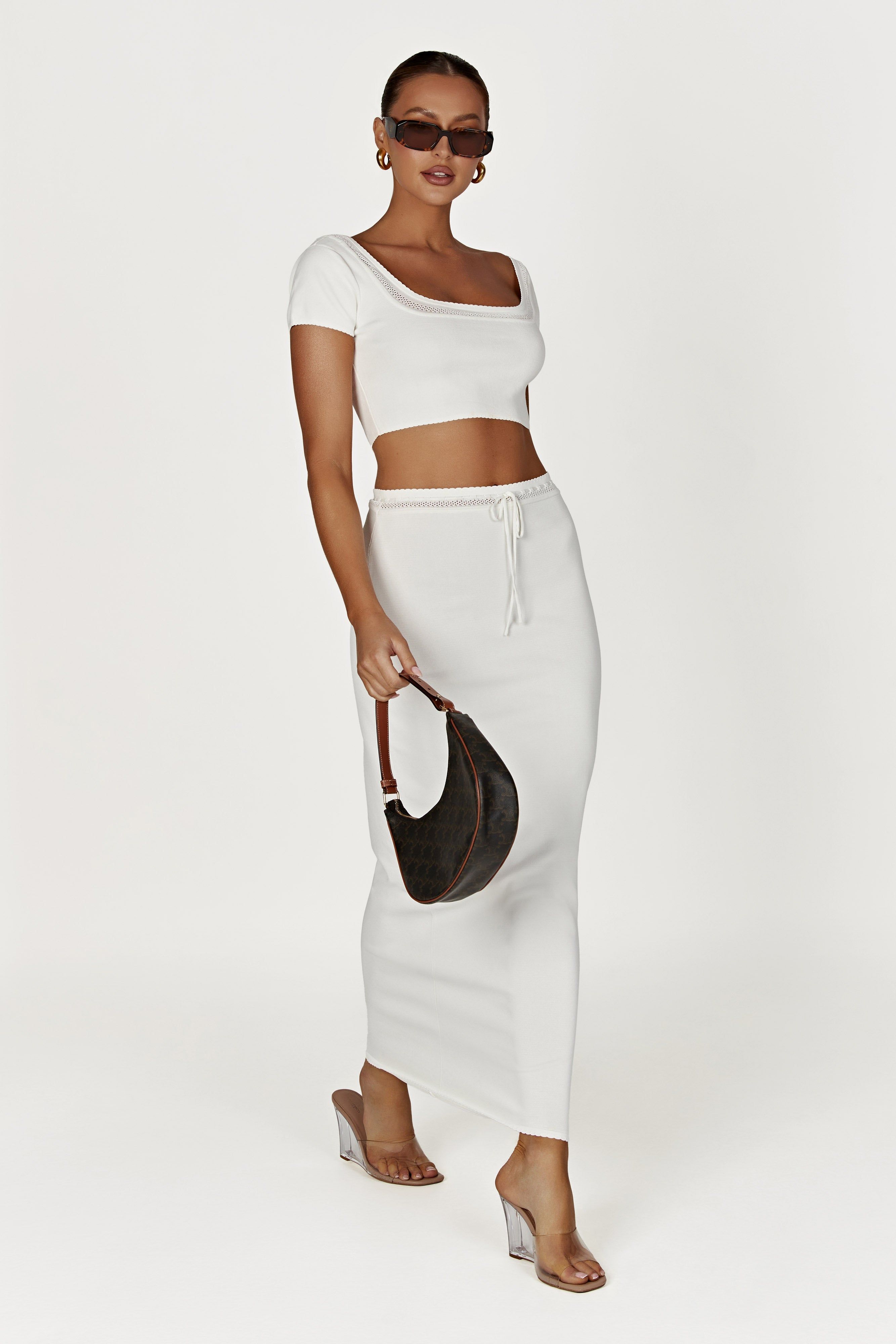 Penelope Pointelle Knit Crop Top - White sold by Meshki product image thumbnail 5