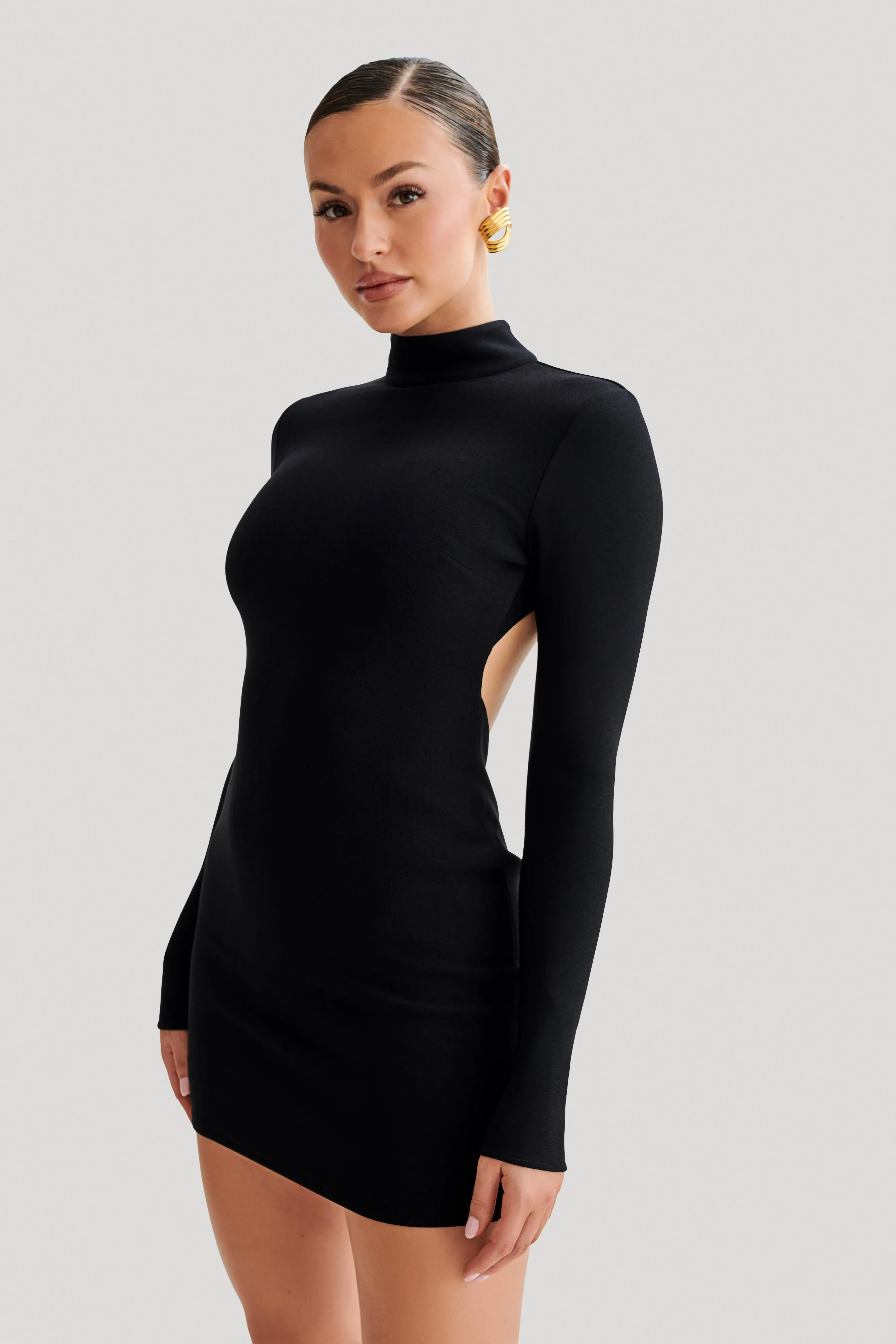 Agatha Crepe Pearl Mini Dress - Black sold by Meshki product image thumbnail 2