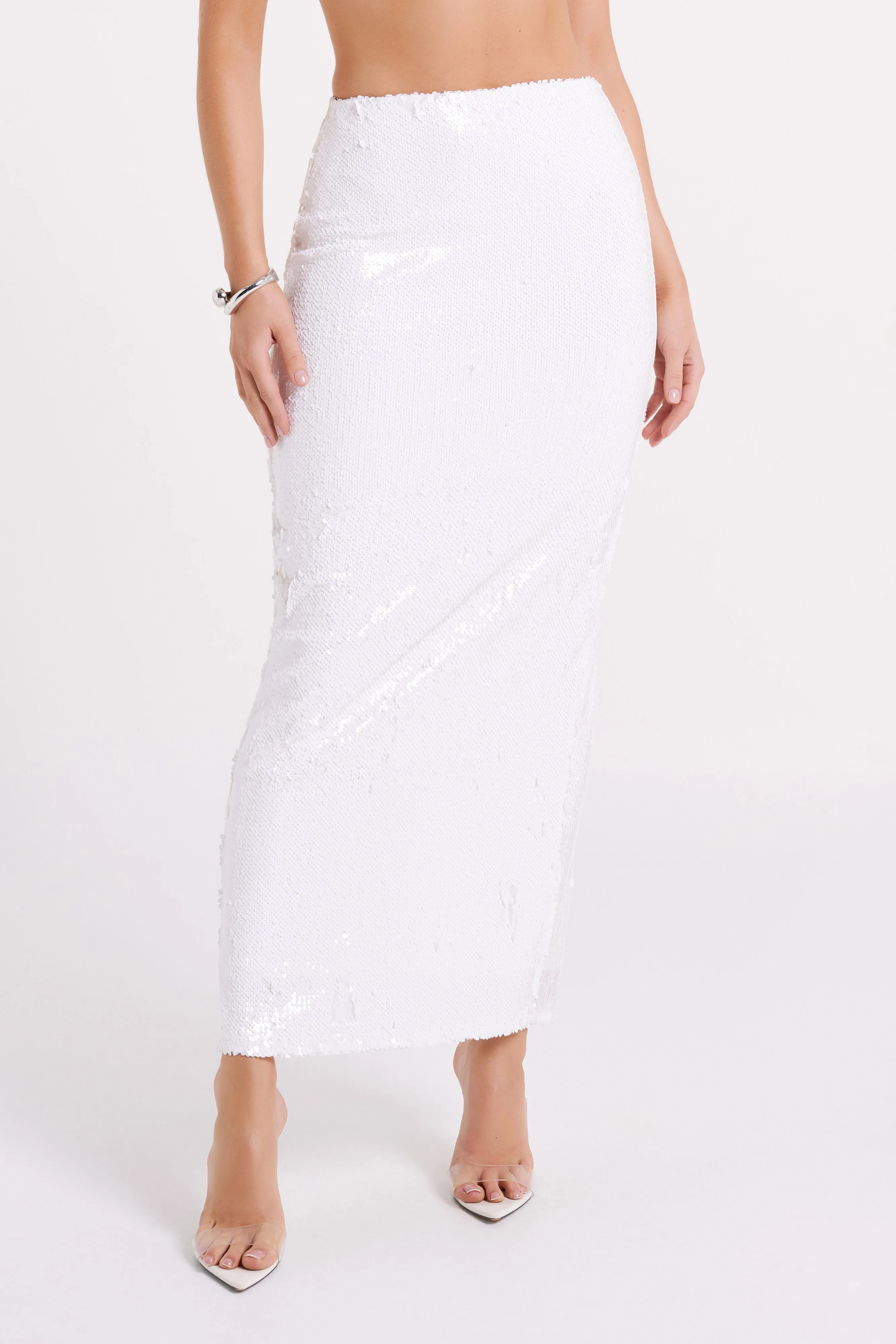 Cosette Sequin Maxi Skirt - White sold by Meshki product image thumbnail 4