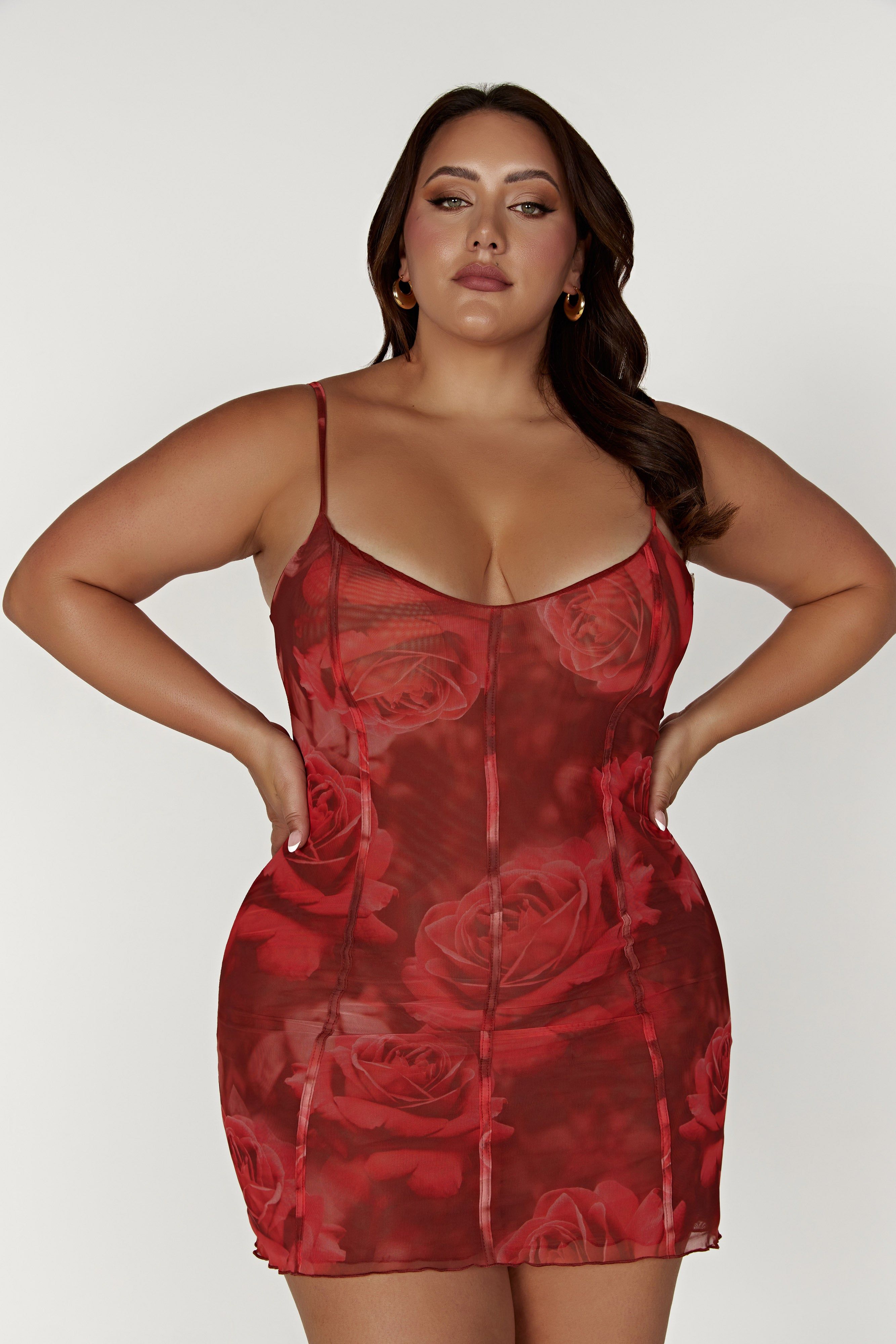 Esther Mesh Panelled Mini Dress - Oversized Rose Print sold by Meshki product image thumbnail 9