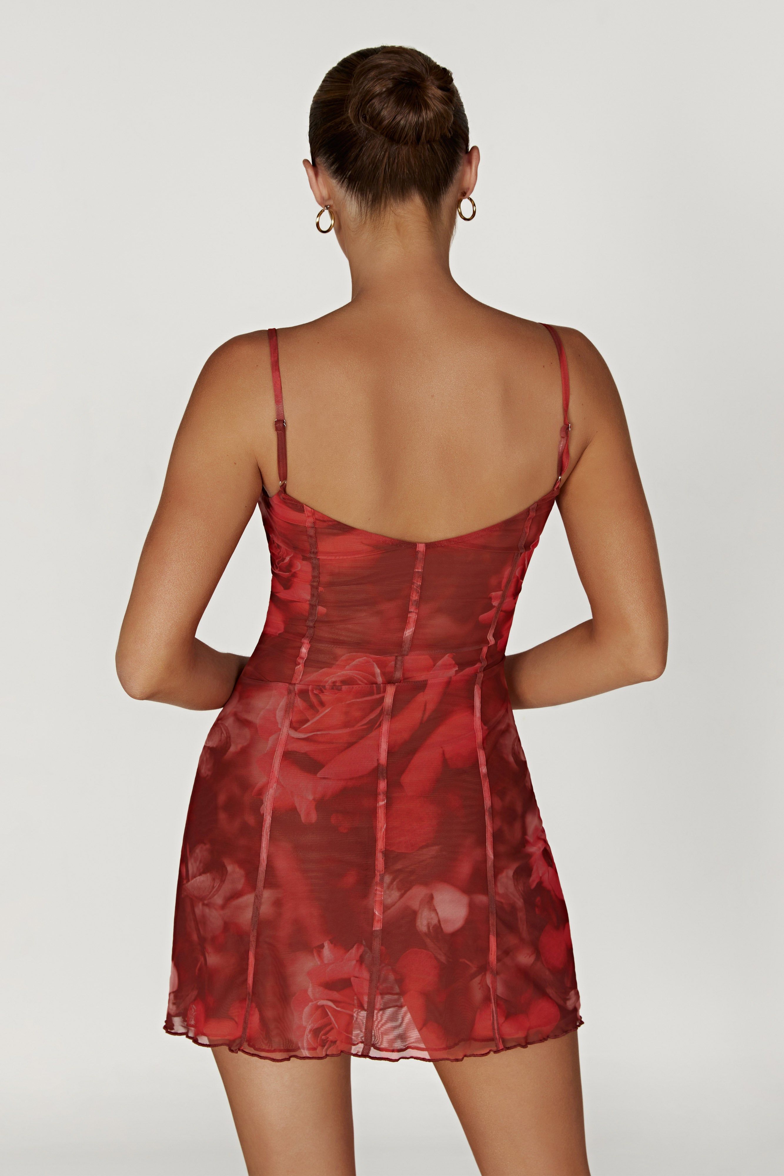 Esther Mesh Panelled Mini Dress - Oversized Rose Print sold by Meshki product image thumbnail 3